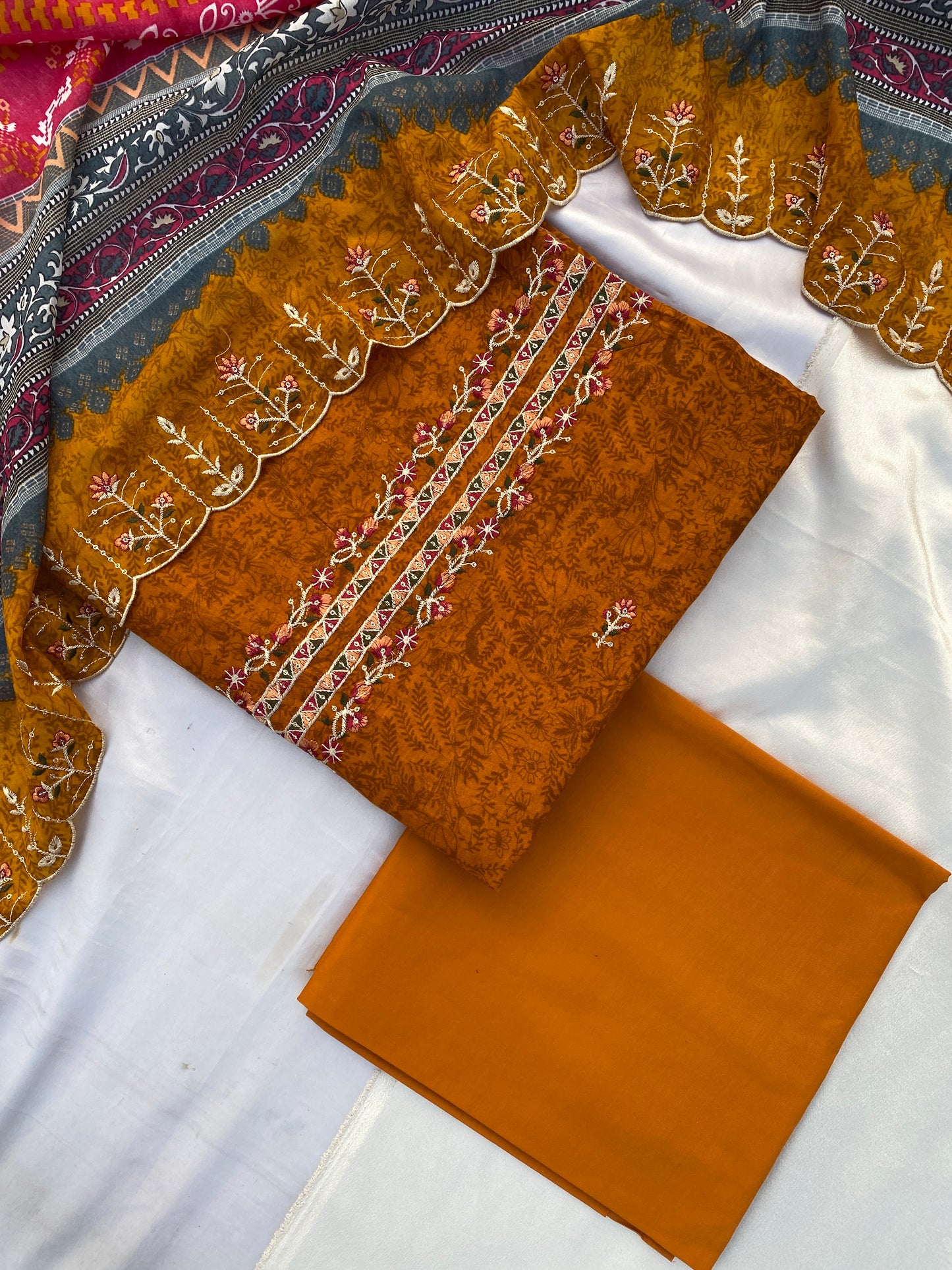 MUSTARD LAWN COTTON EMBROIDERY SUIT