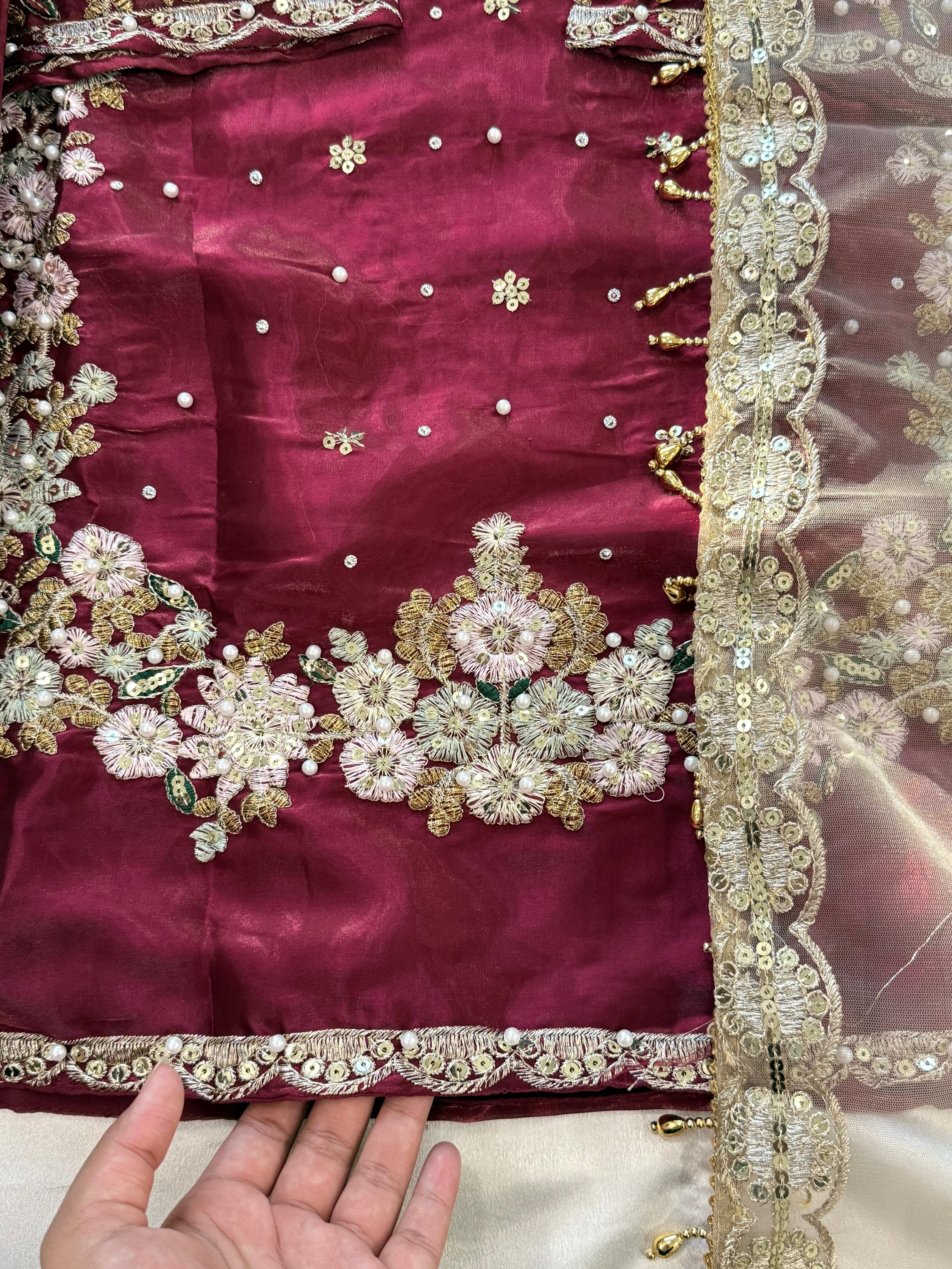 JIMMY CHOO  MAROON READYMADE EMBROIDERY SUIT 2 Q