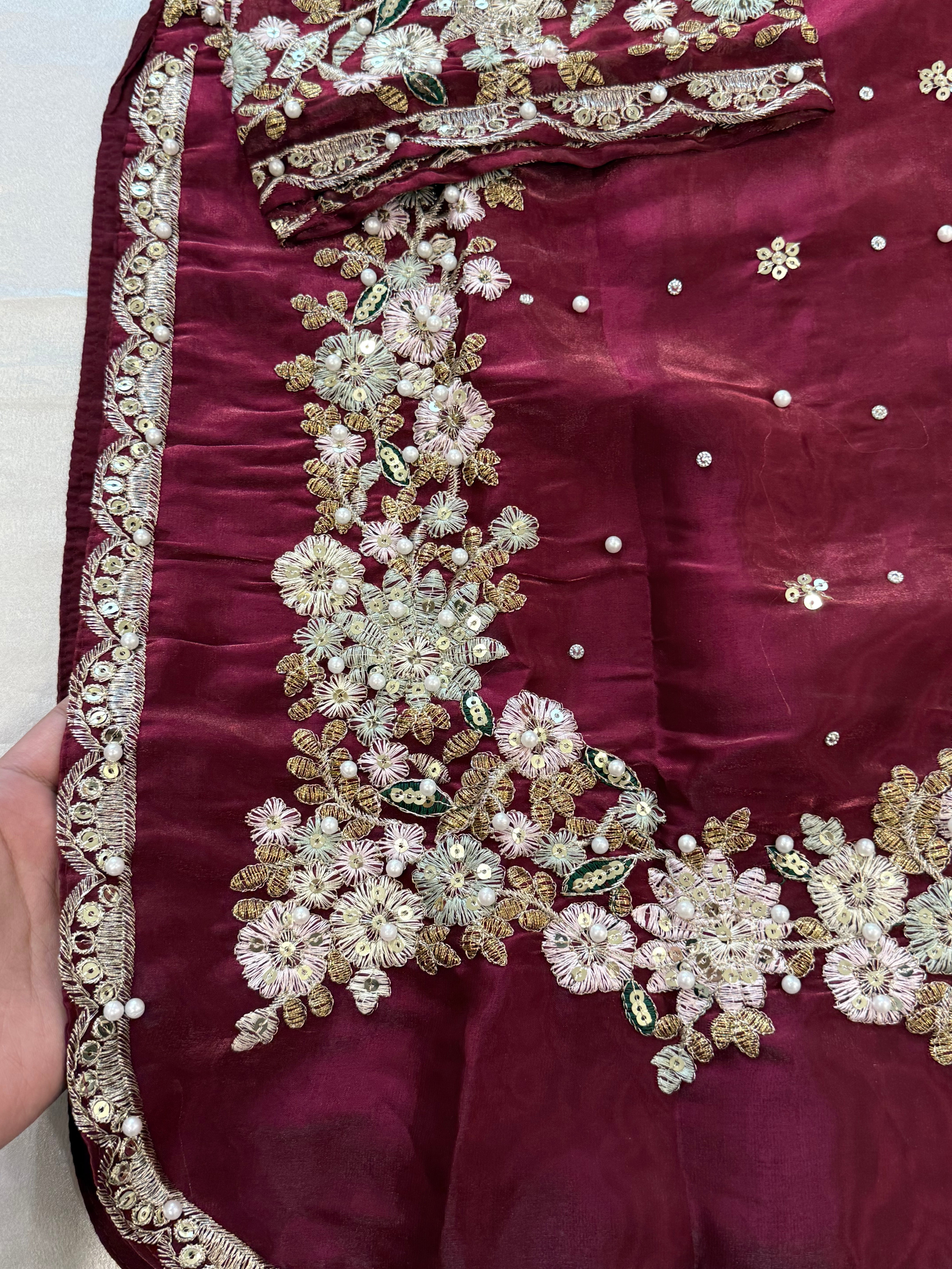 JIMMY CHOO  MAROON READYMADE EMBROIDERY SUIT 2 Q