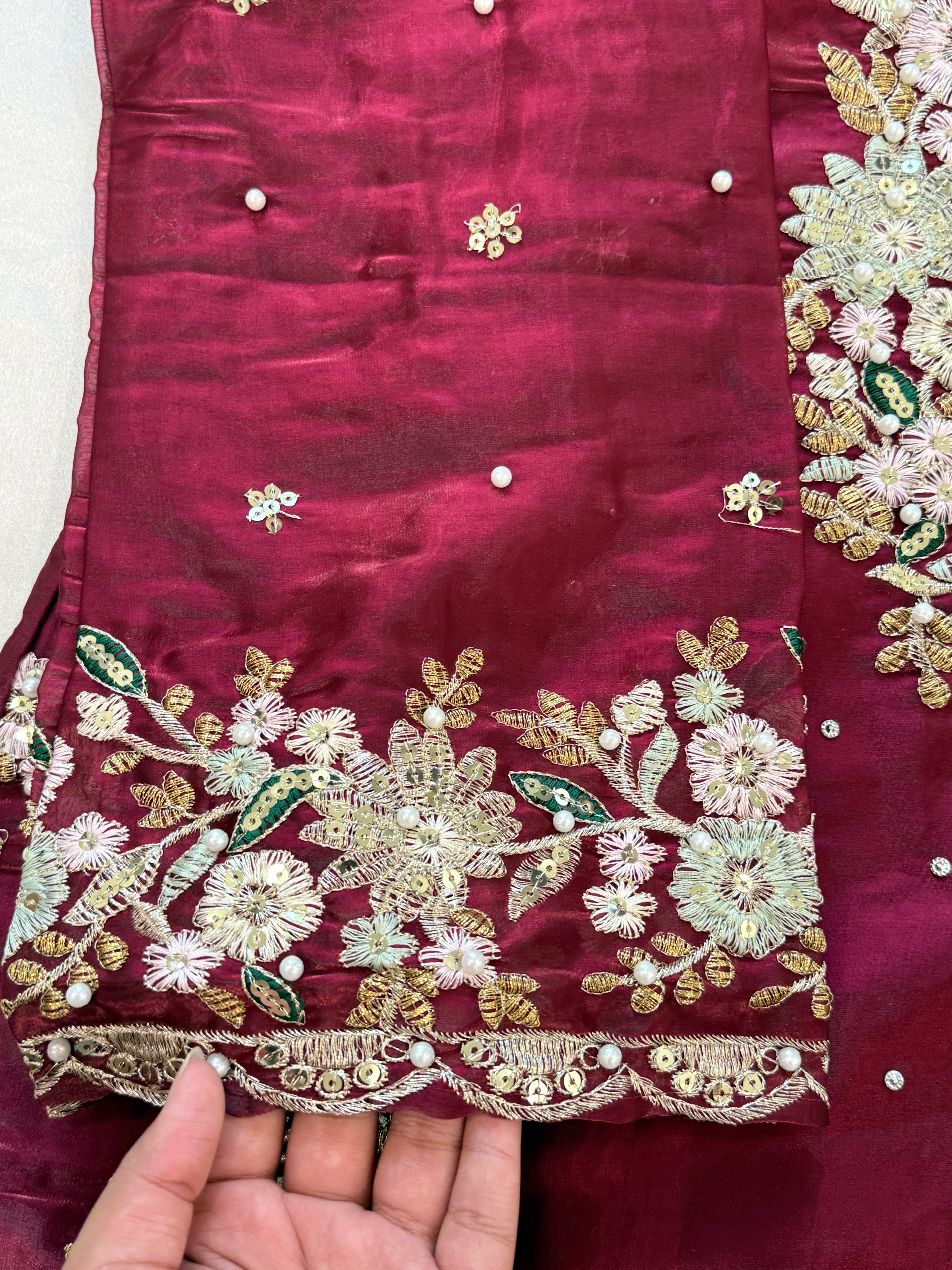 JIMMY CHOO  MAROON READYMADE EMBROIDERY SUIT 2 Q