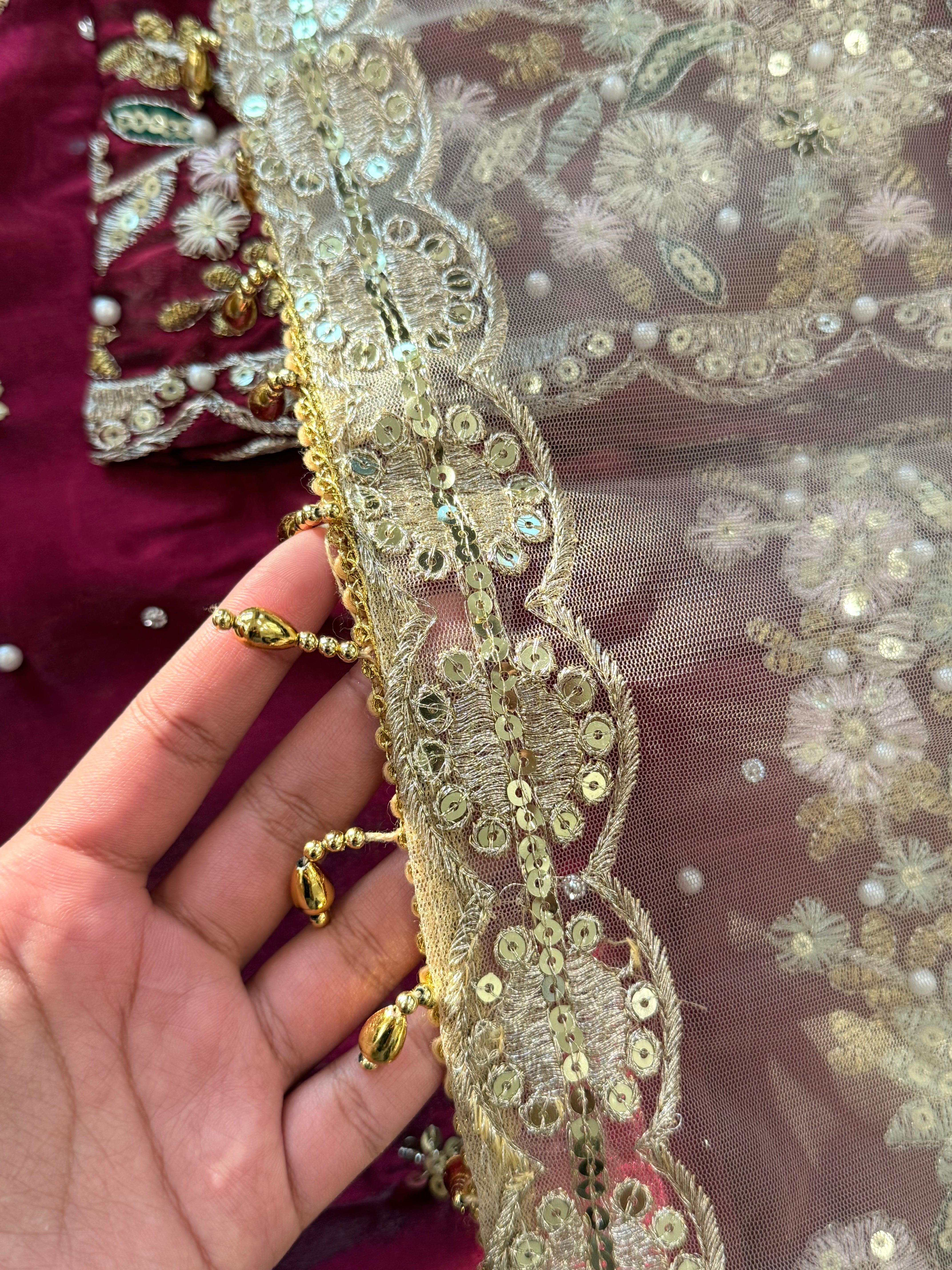 JIMMY CHOO  MAROON READYMADE EMBROIDERY SUIT 2 Q