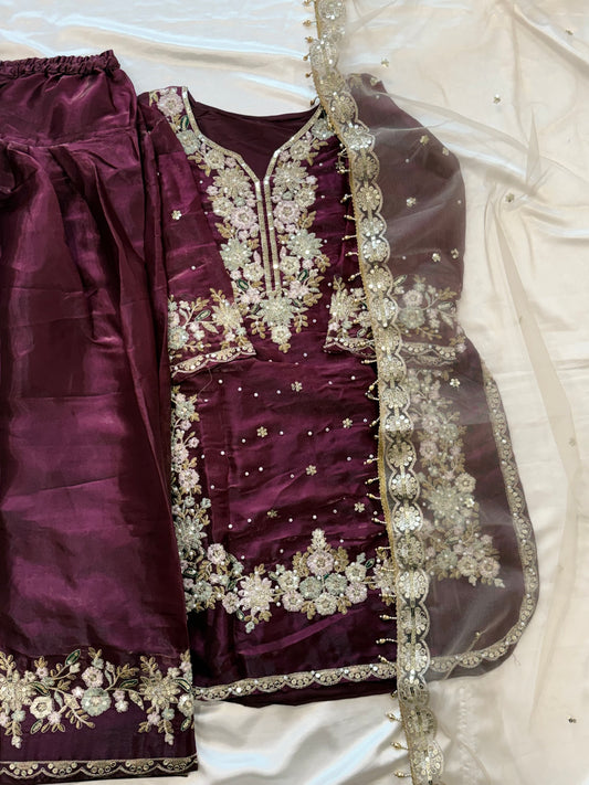 JIMMY CHOO WINE READYMADE EMBROIDERY SUIT 4 Q