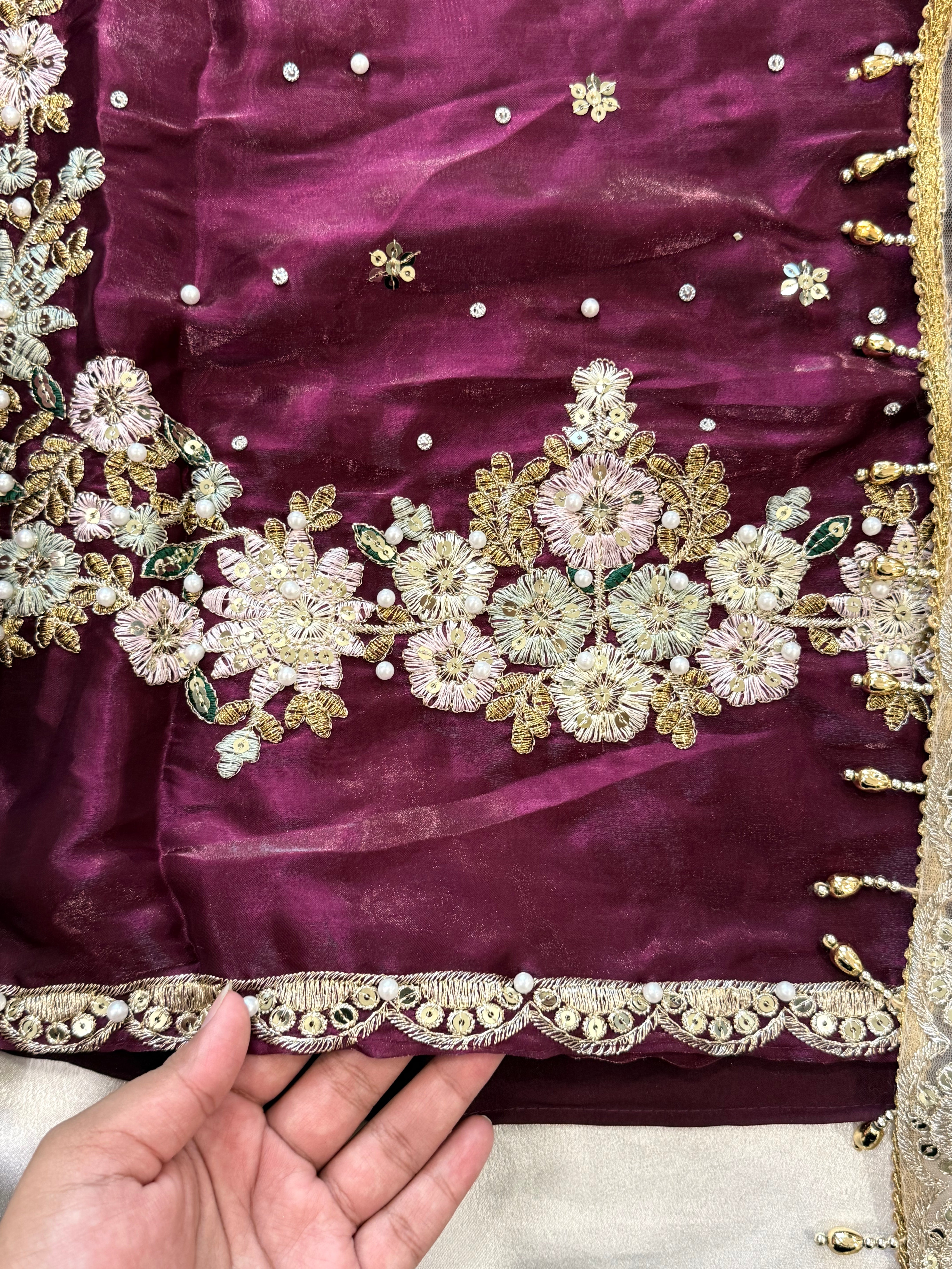 JIMMY CHOO WINE READYMADE EMBROIDERY SUIT 4 Q