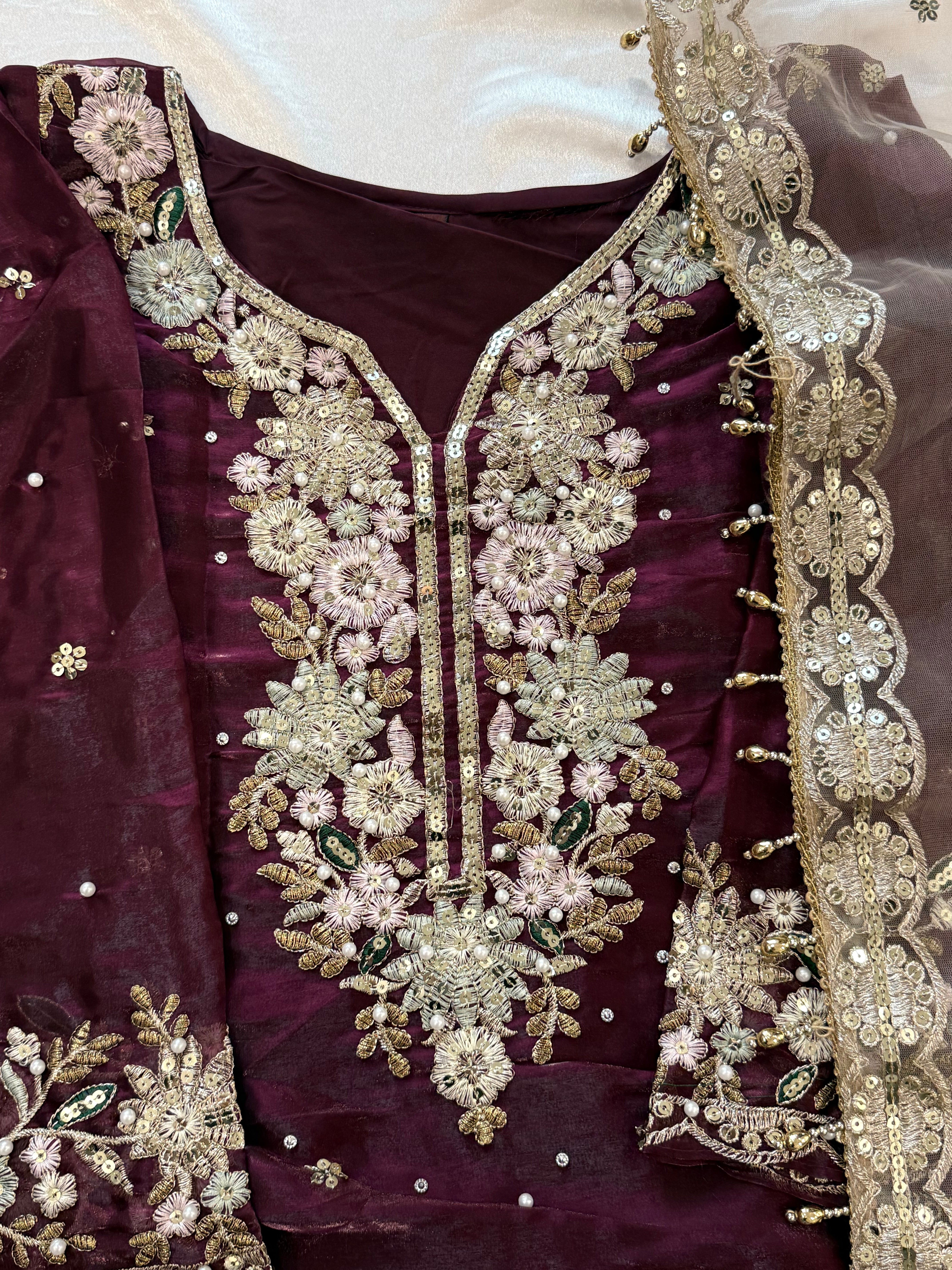 JIMMY CHOO WINE READYMADE EMBROIDERY SUIT 4 Q