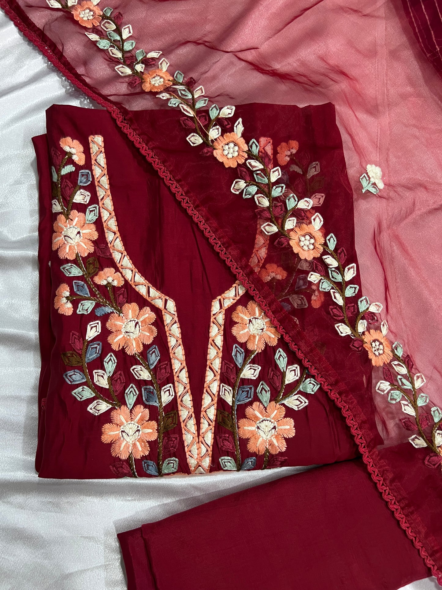 MARZINA ROMAN SILK EMBROIDERY SUIT