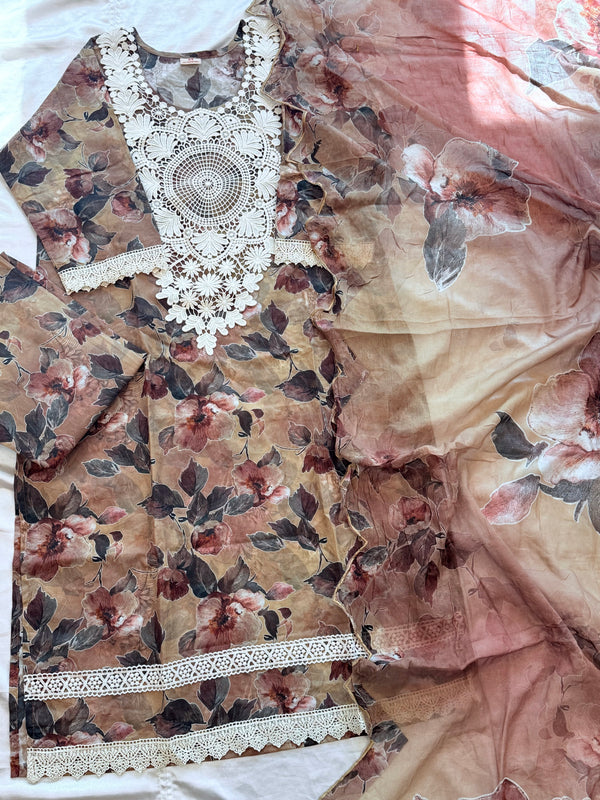 BROWN LAWN READYMADE SUIT