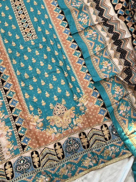 PURE MUSLIN MIRROR EMBROIDERY SUIT 206