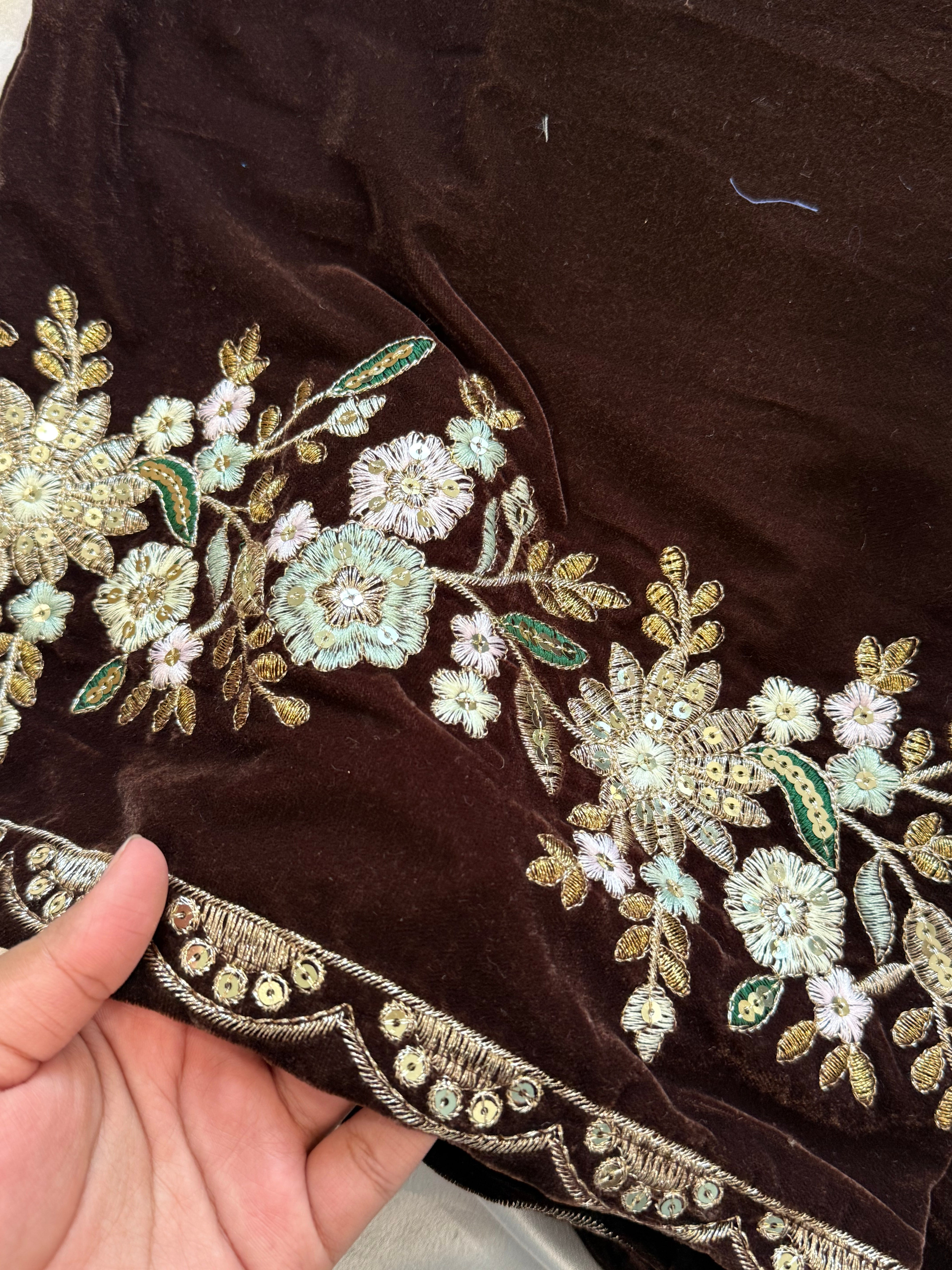 JIMMY CHOO BROWN VELVET READYMADE SUIT 6 Q