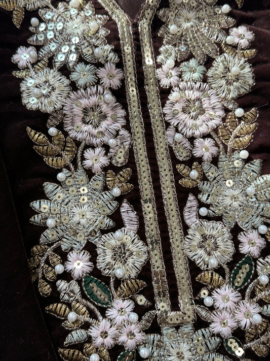 JIMMY CHOO BROWN VELVET READYMADE SUIT 6 Q