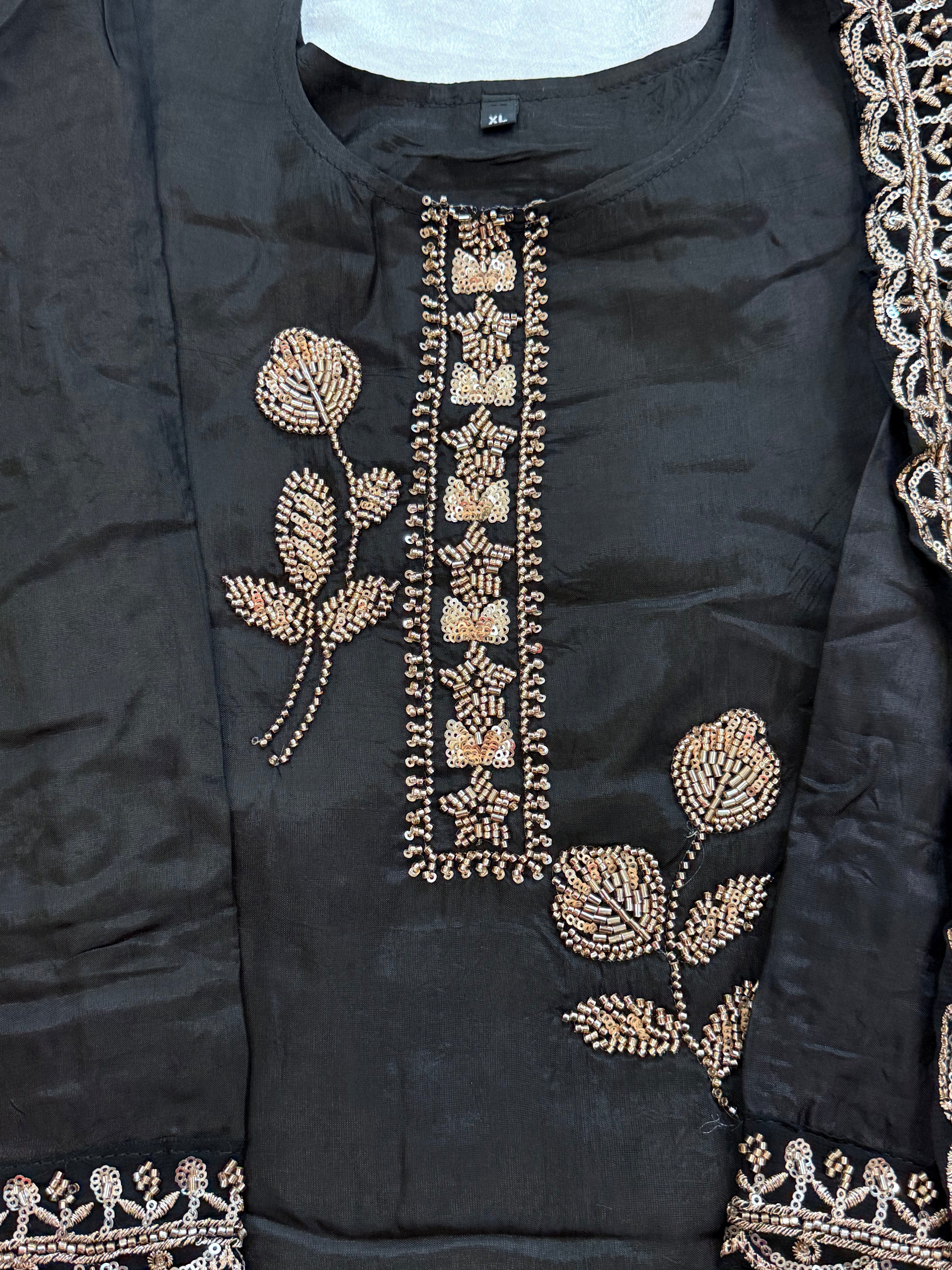 UPADA SILK BLACK READYMADE EMBROIDERY SUIT 8001 Q