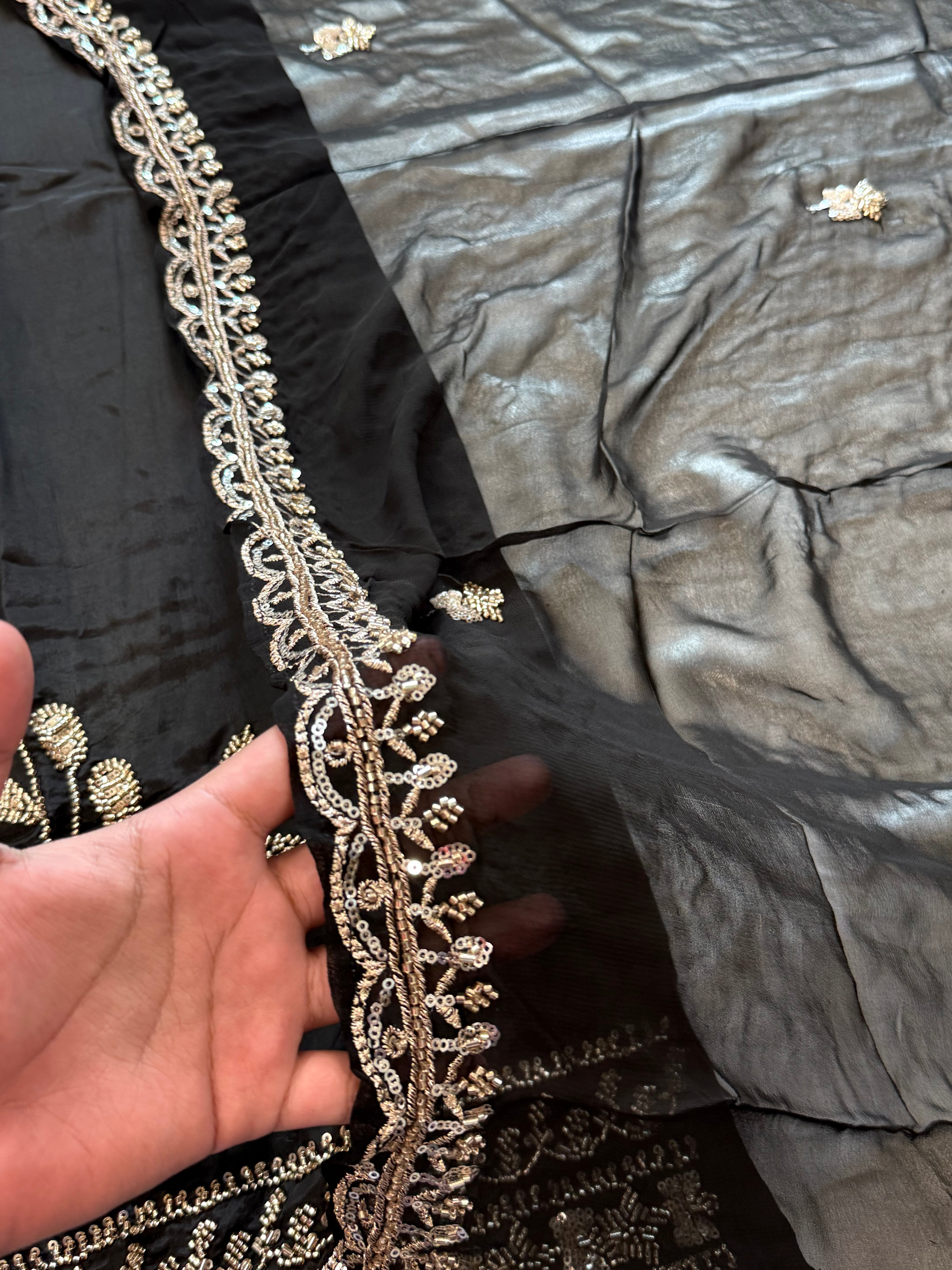 UPADA SILK BLACK READYMADE EMBROIDERY SUIT 8001 Q