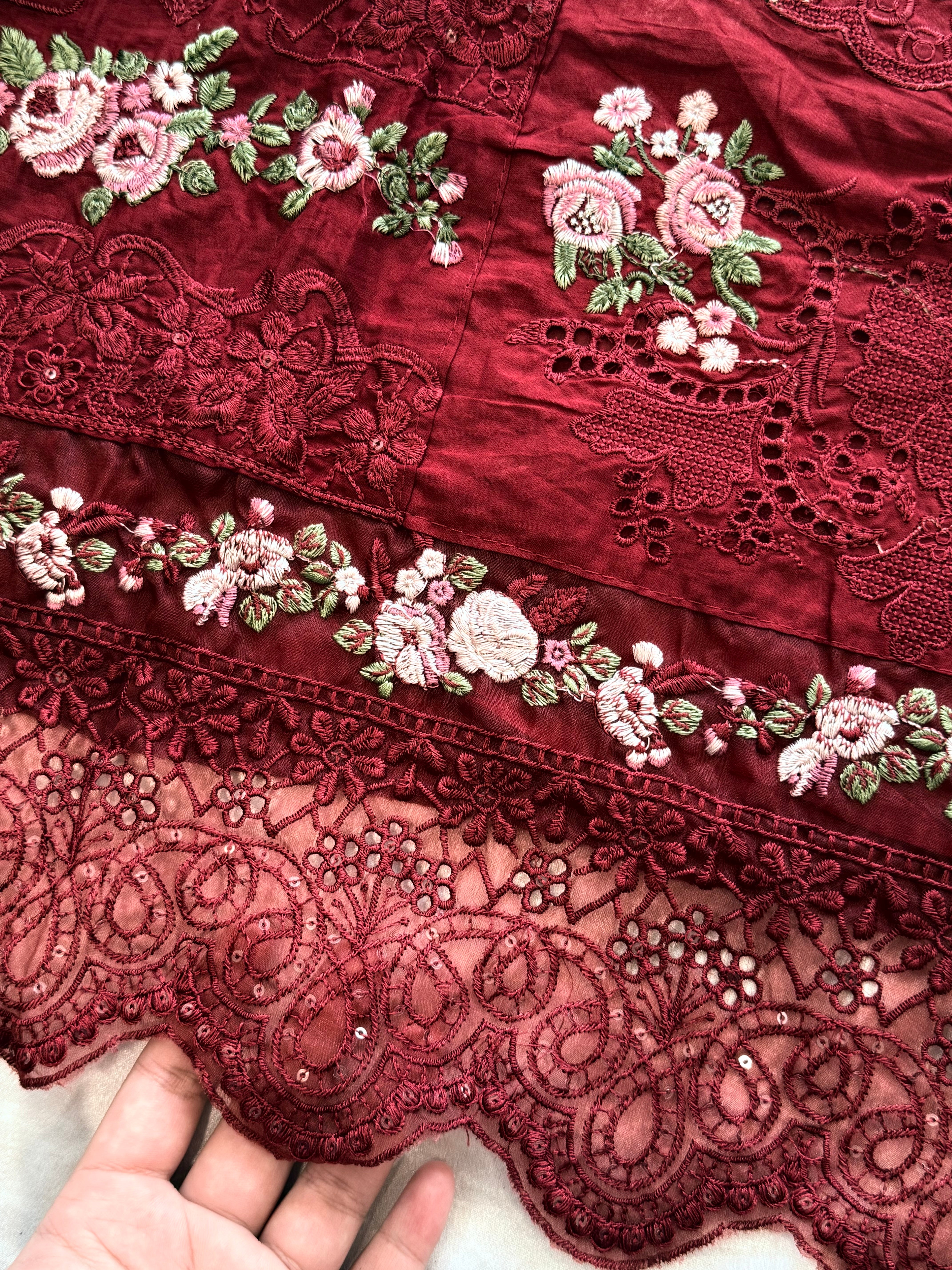 YUMNA MAROON COTTON  EMBROIDERY SUIT Q