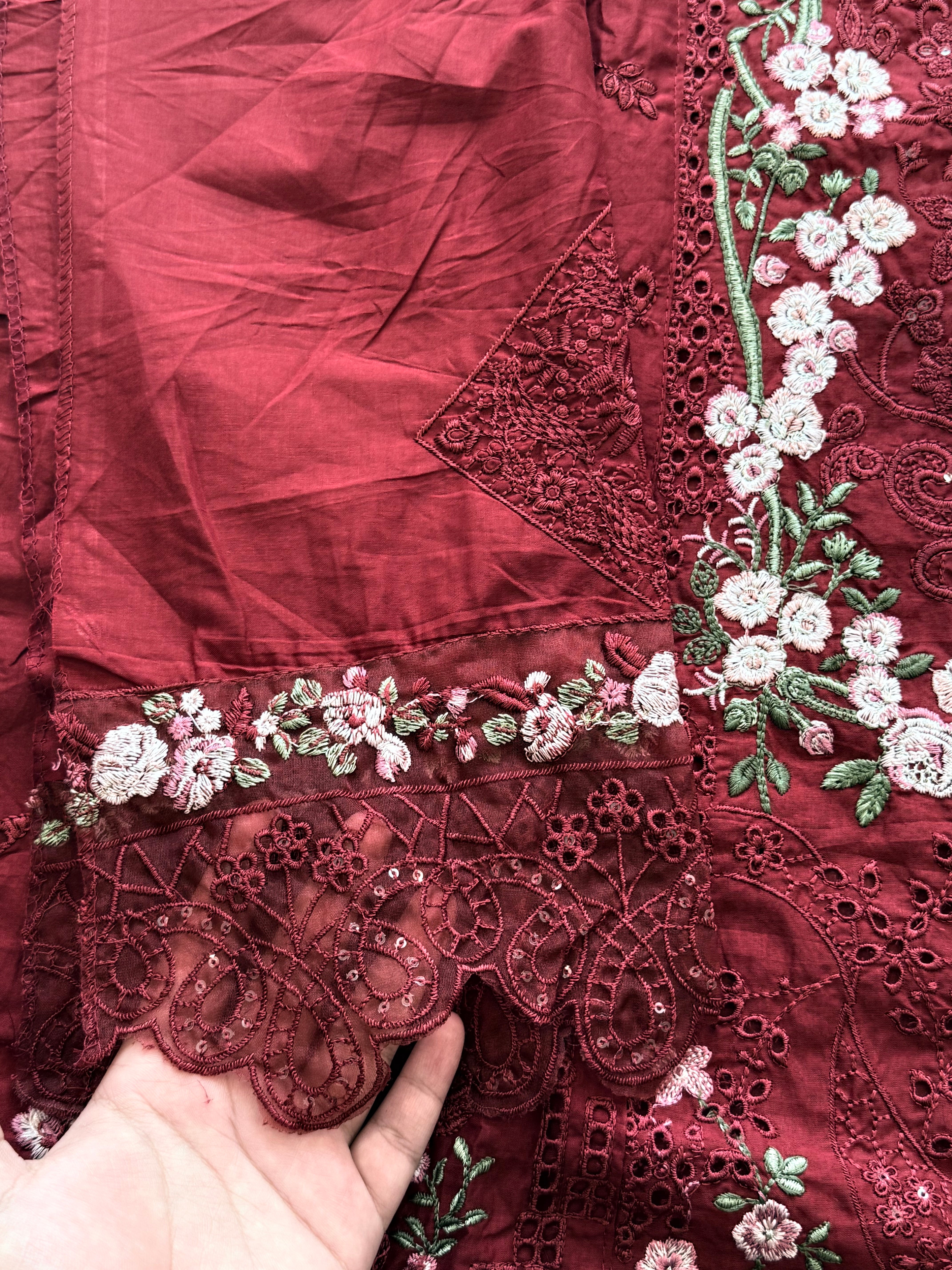YUMNA MAROON COTTON  EMBROIDERY SUIT Q