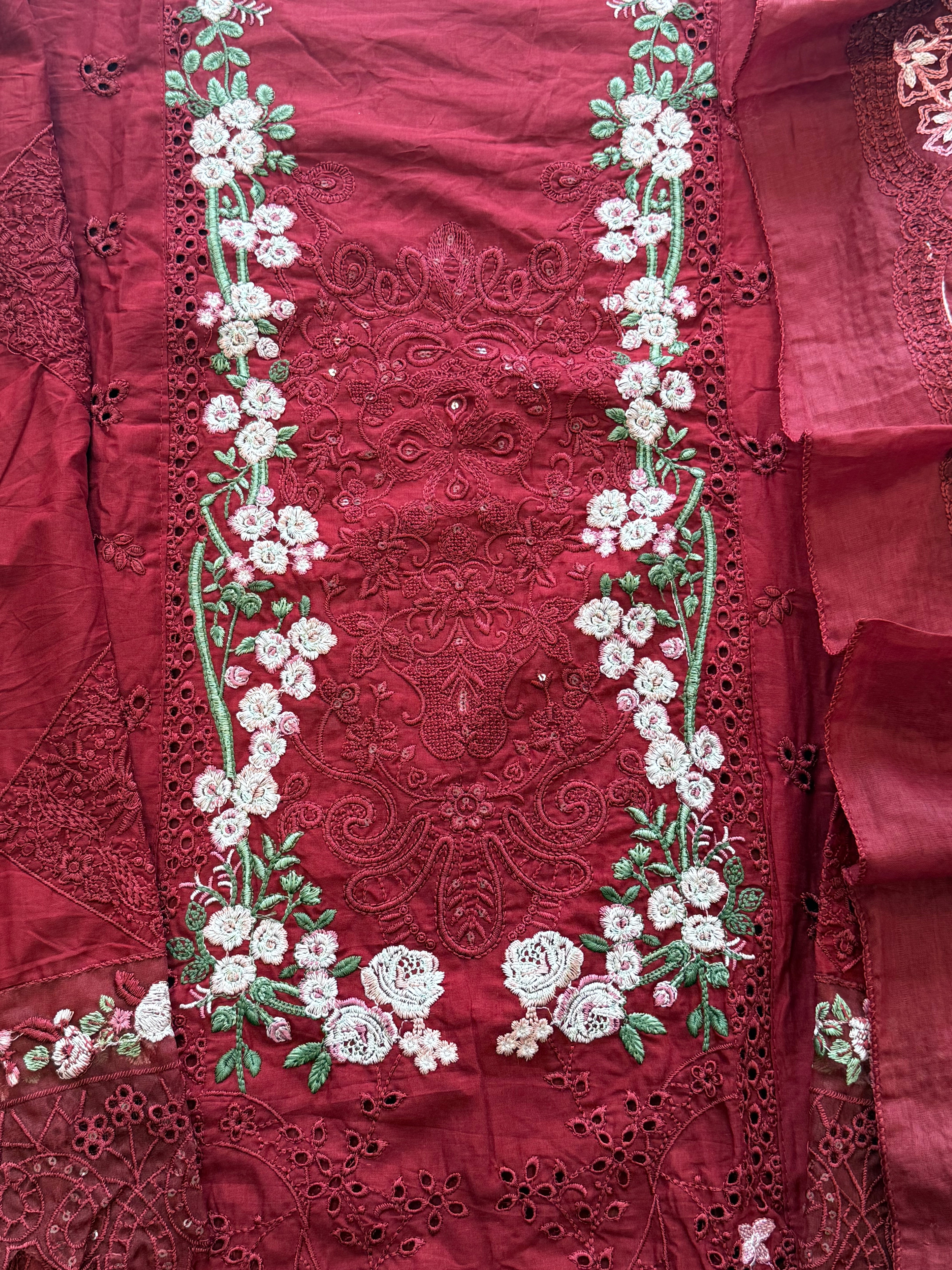 YUMNA MAROON COTTON  EMBROIDERY SUIT Q