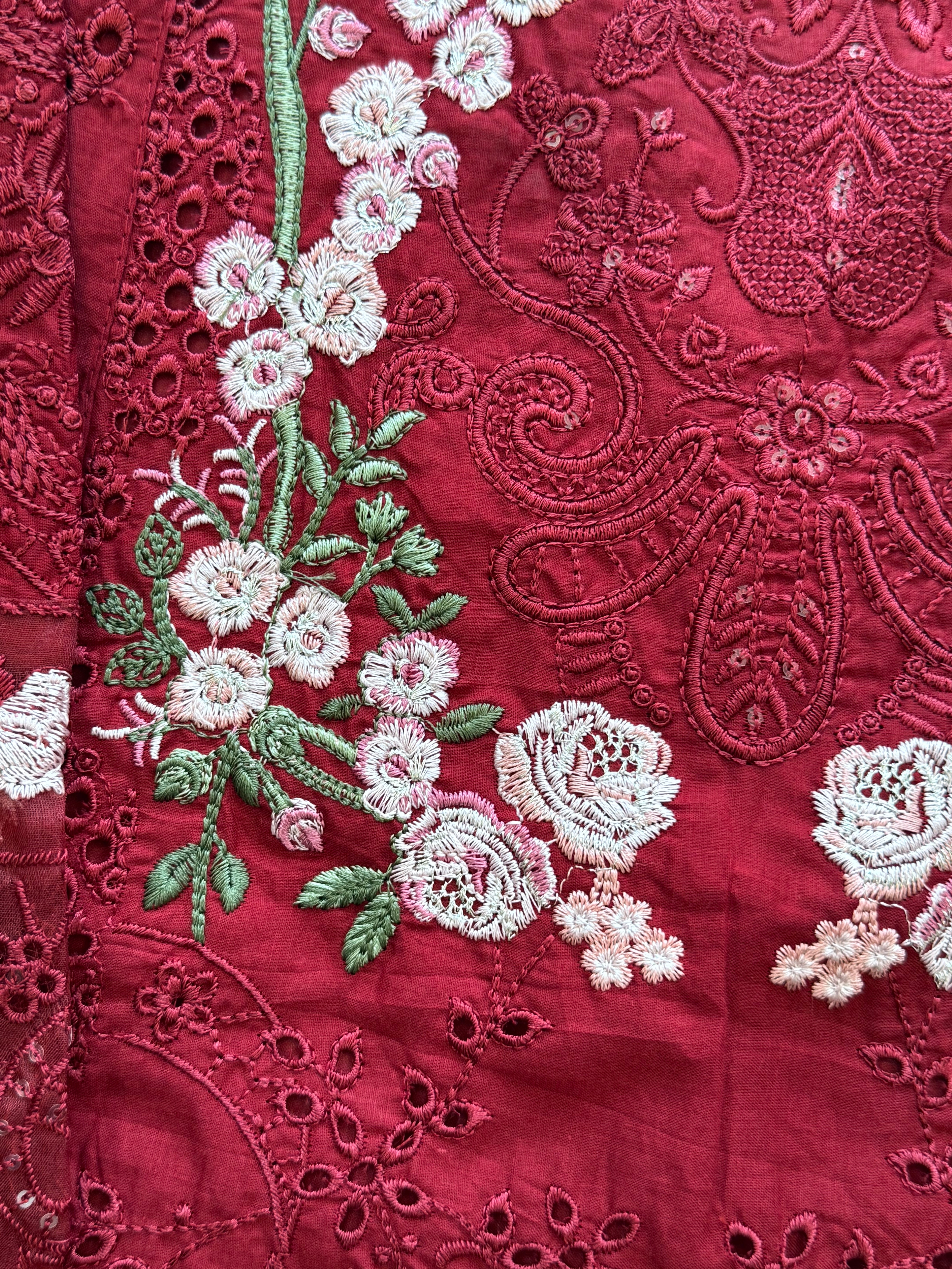 YUMNA MAROON COTTON  EMBROIDERY SUIT Q