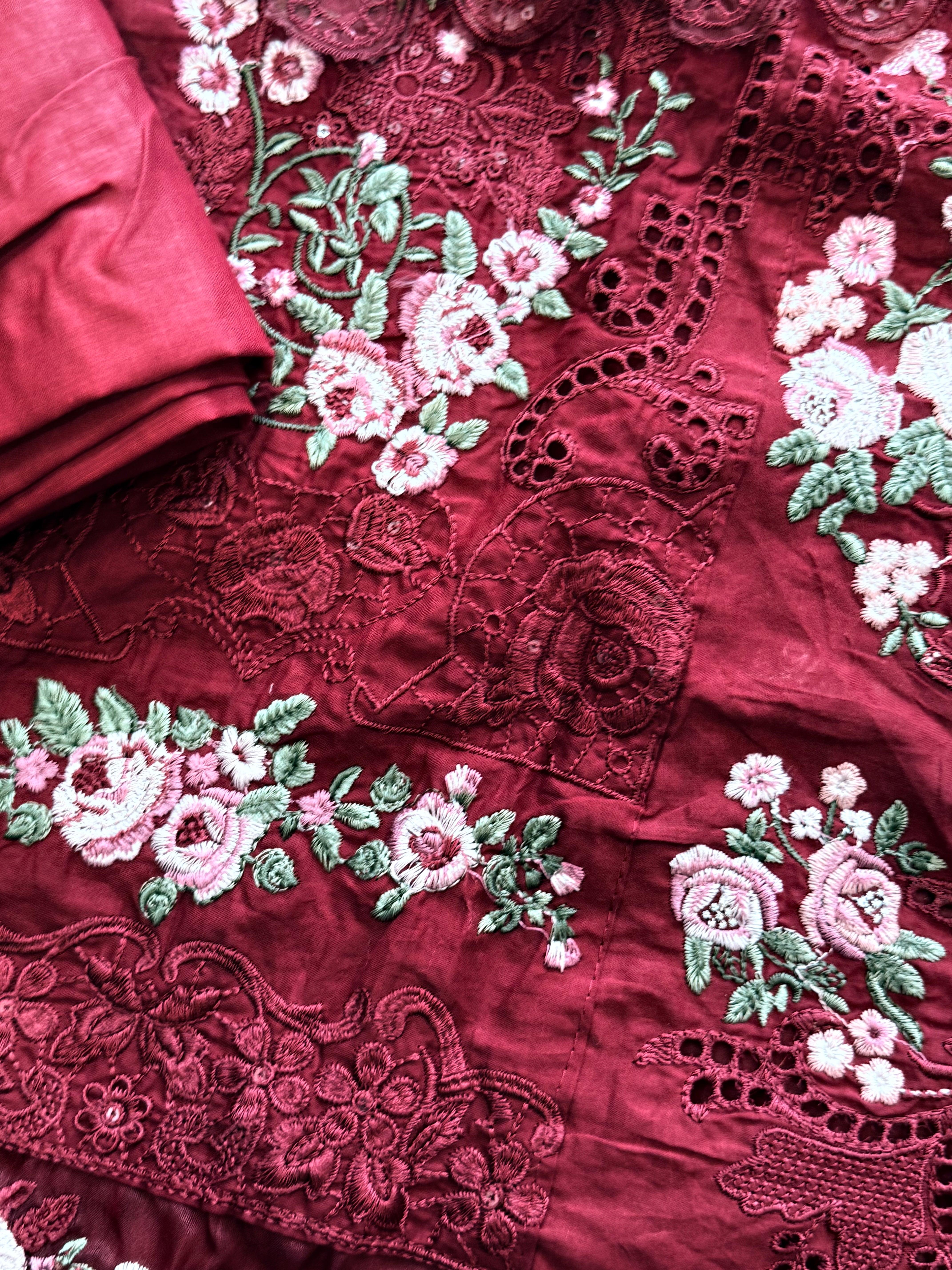 YUMNA MAROON COTTON  EMBROIDERY SUIT Q