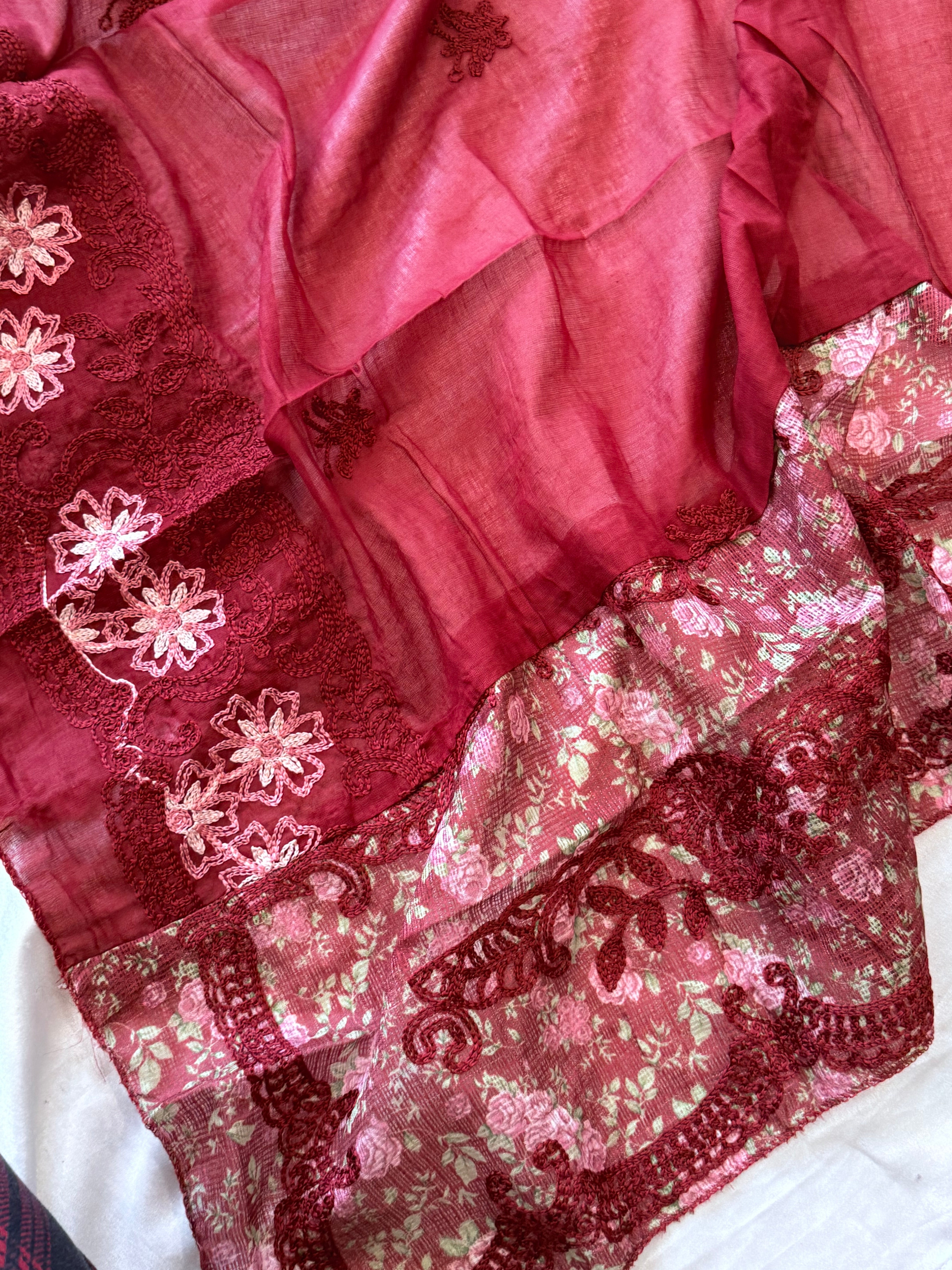 YUMNA MAROON COTTON  EMBROIDERY SUIT Q