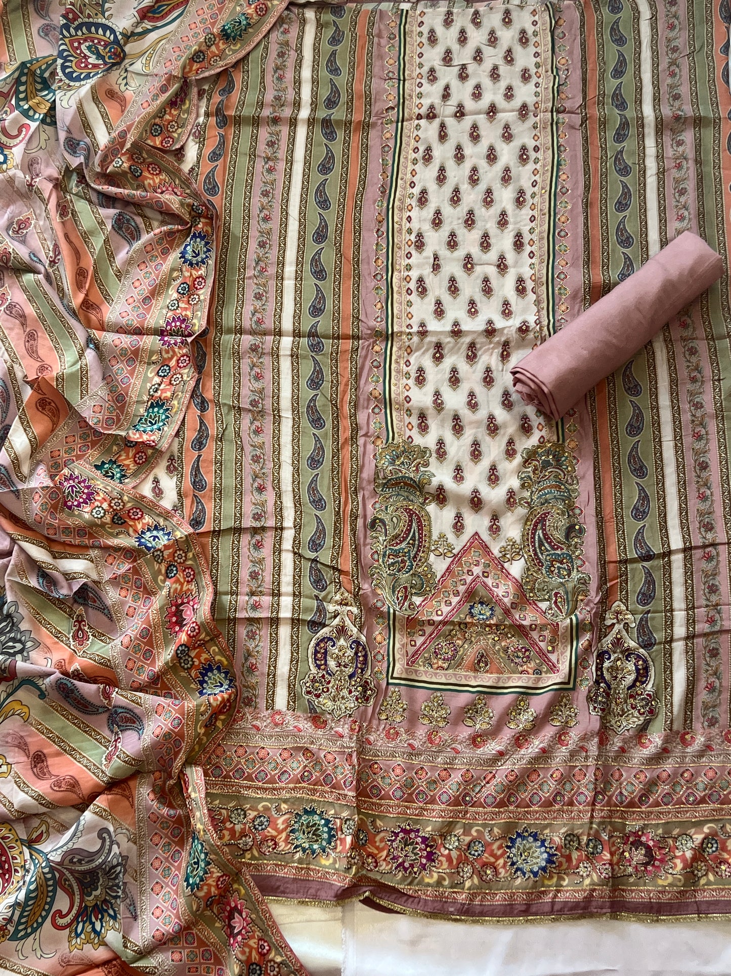 PEACH MUSLIN EMBROIDERY SUIT 1871