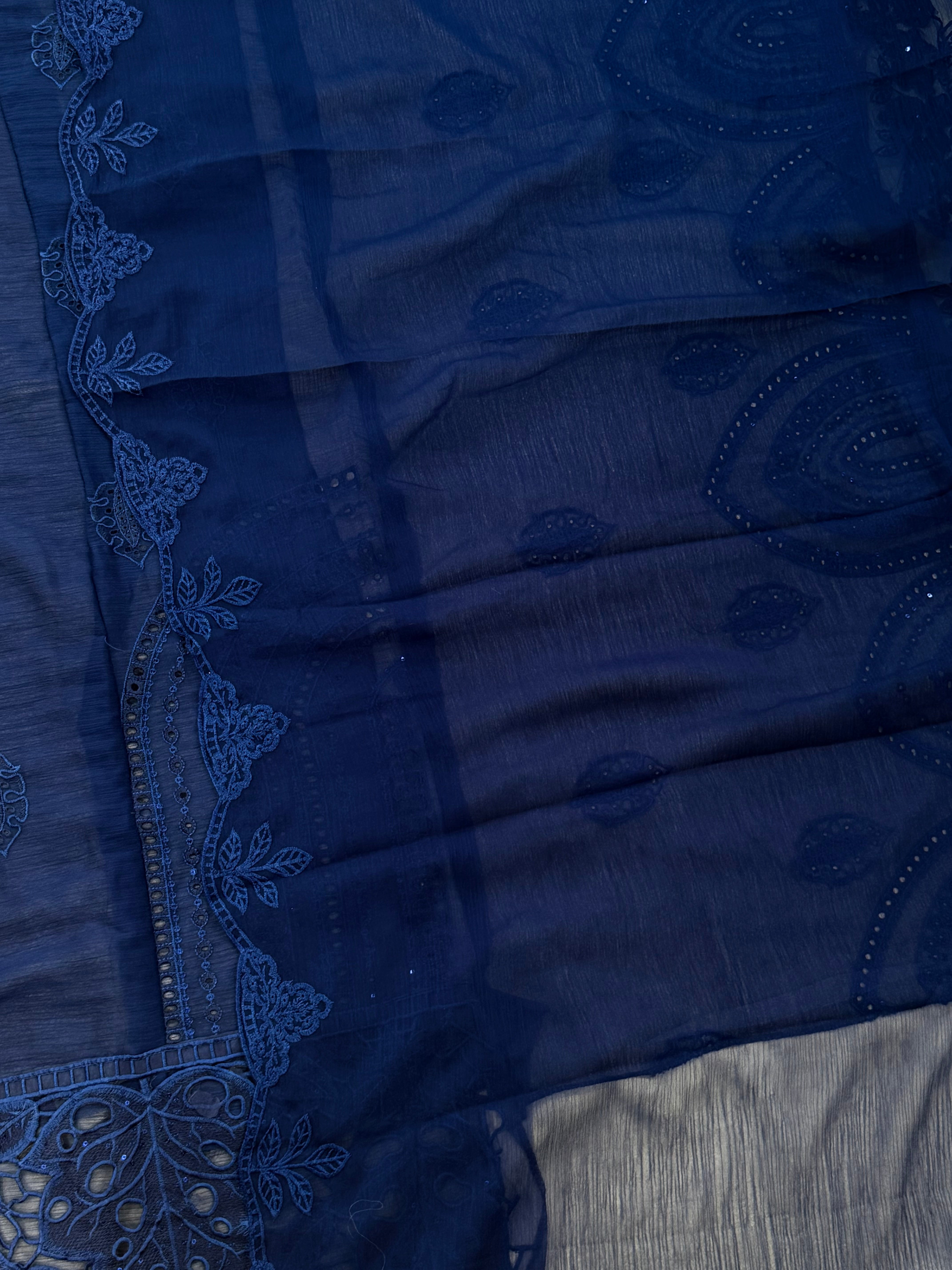 BLUE NOOR-E-CHIFFON EMBROIDERY SUIT
