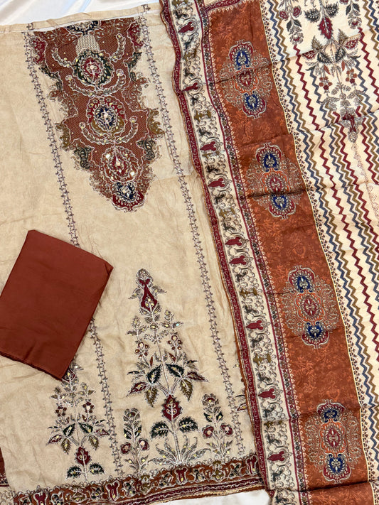 MUSLIN HAND EMBROIDERY SUIT 3 Q