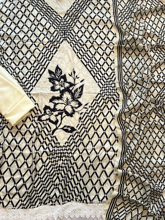 OFFWHITE MUSLIN HAND WORK SUIT 279