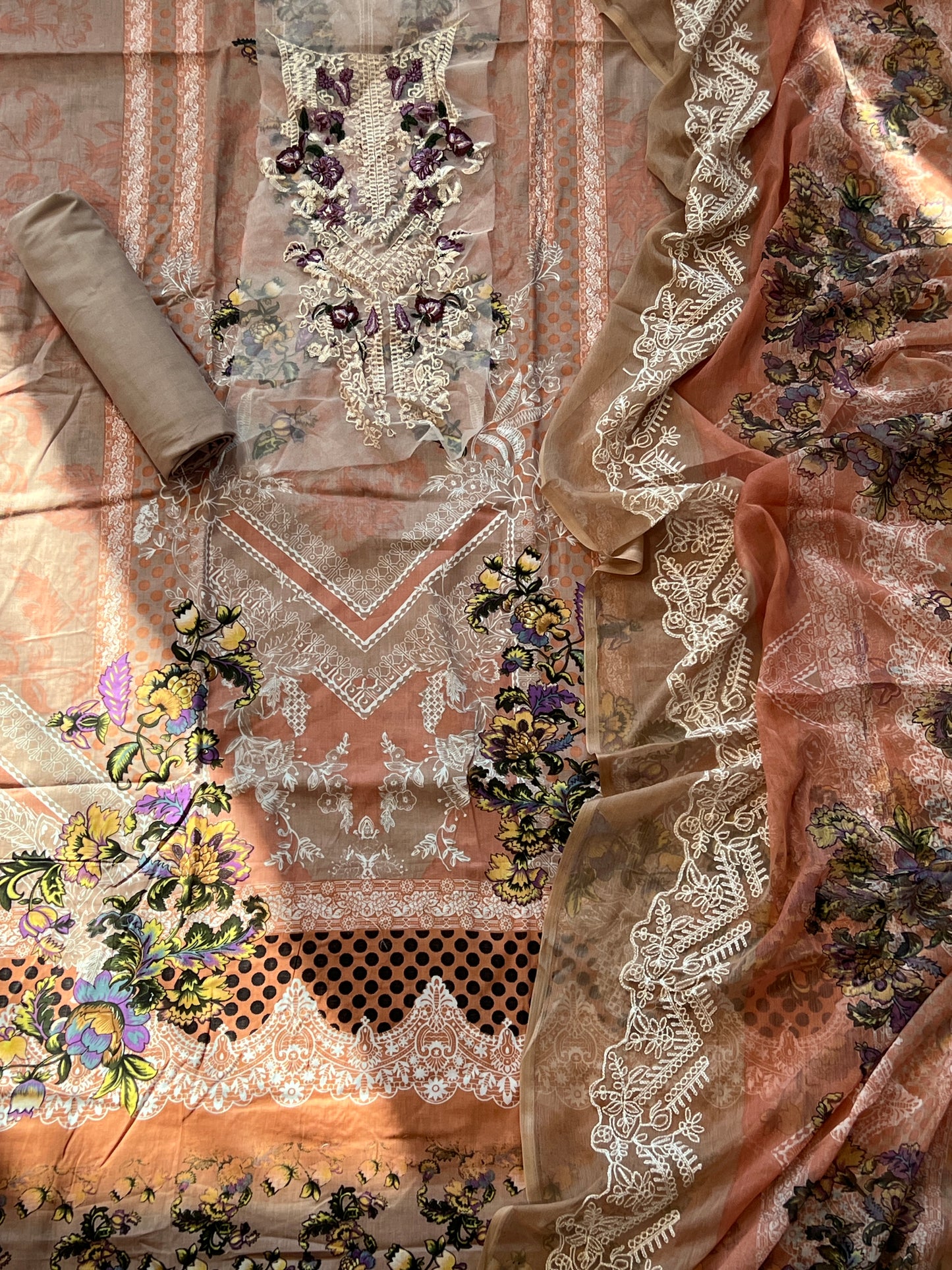 HARSHA PEACH COTTON PATCH SUIT