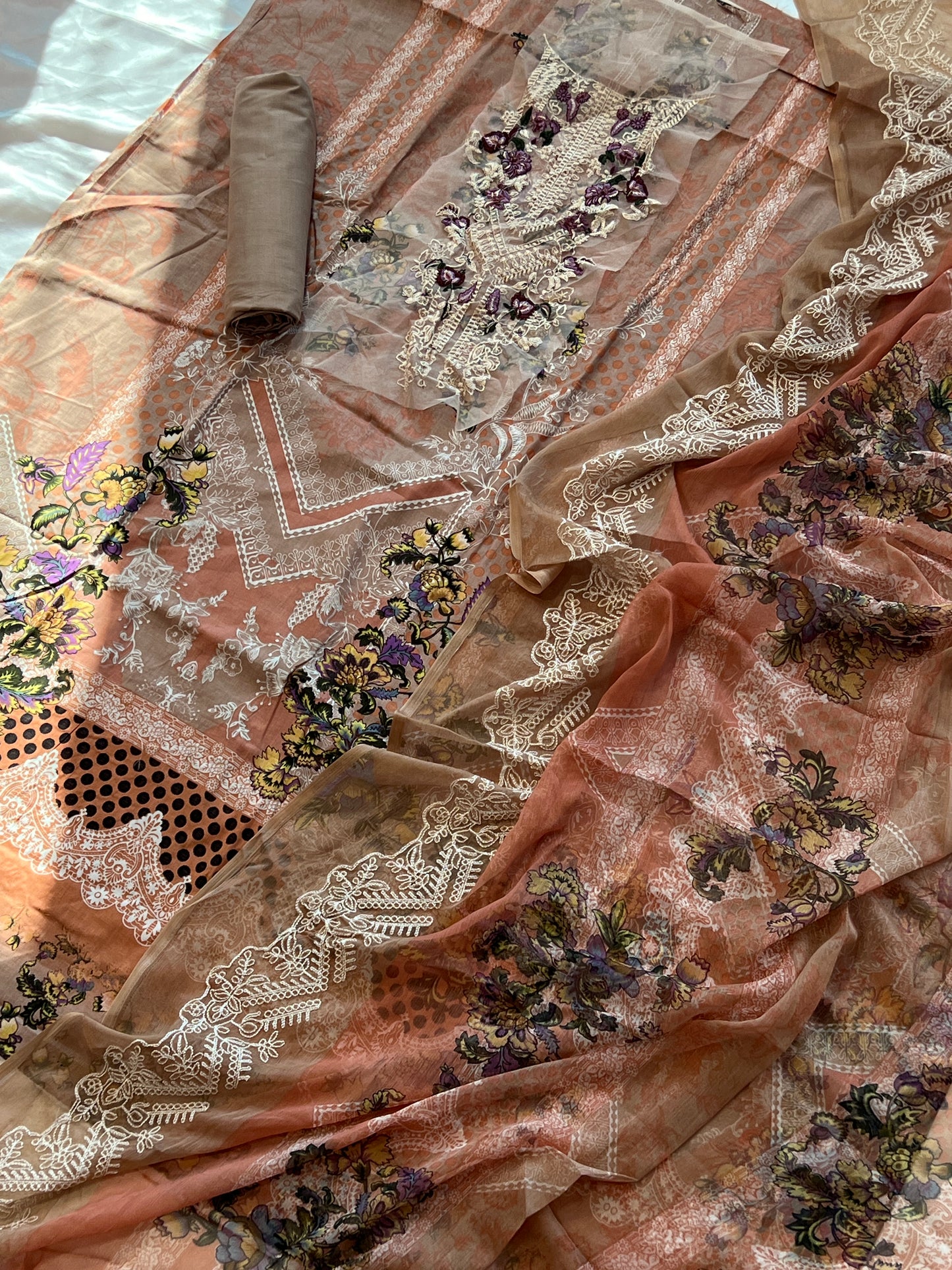 HARSHA PEACH COTTON PATCH SUIT