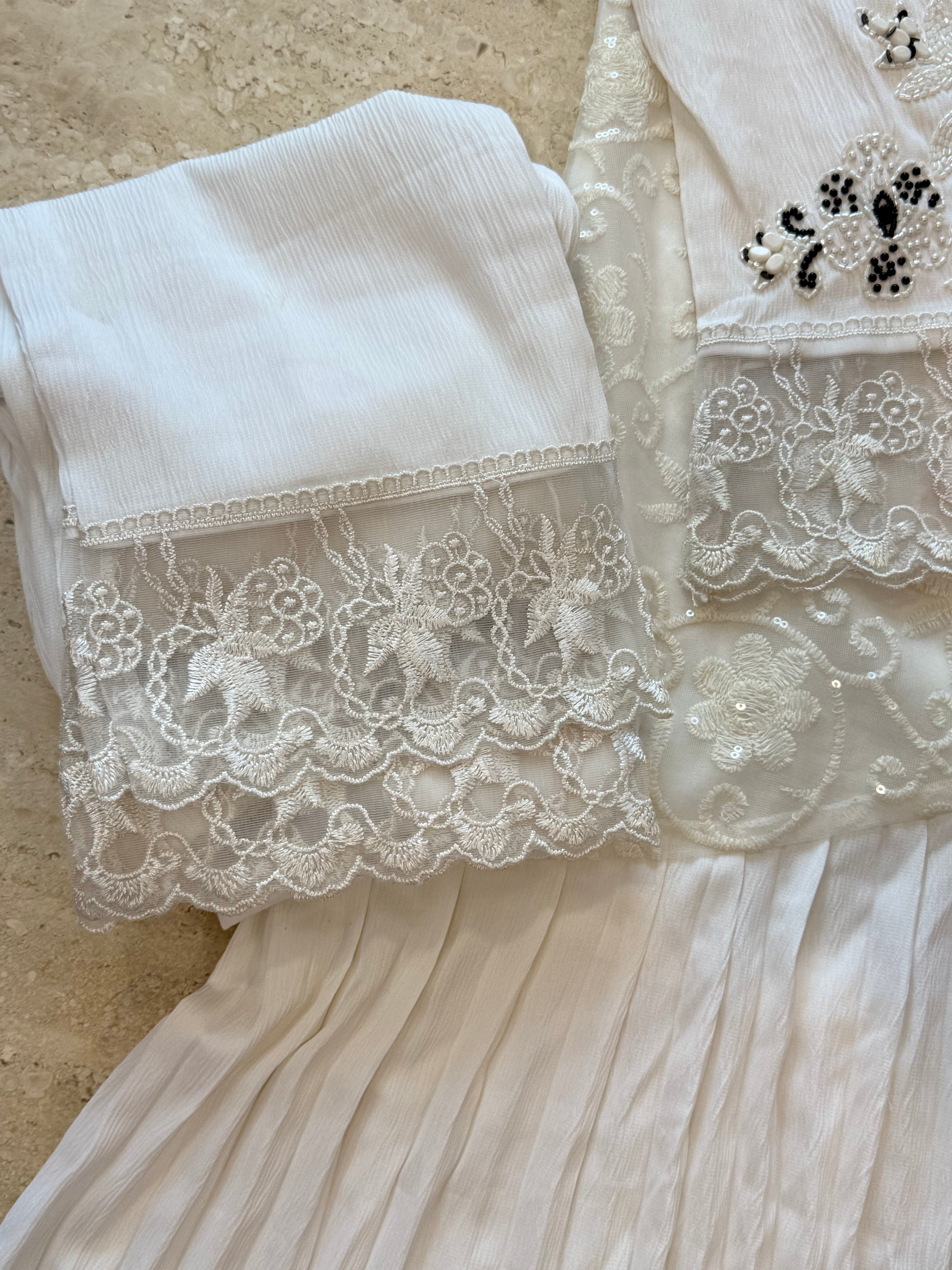 WHITE GEORGETTE CO-ORD SET 502