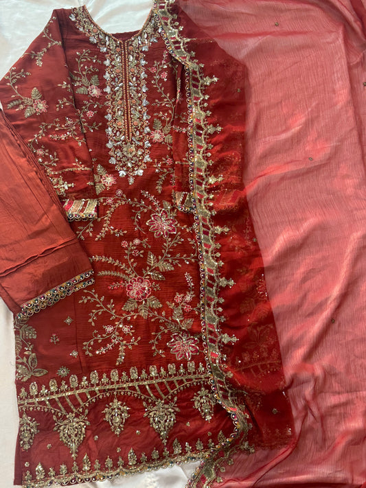 NOOR -E-CHIFFON RUST READYMADE SUIT 3