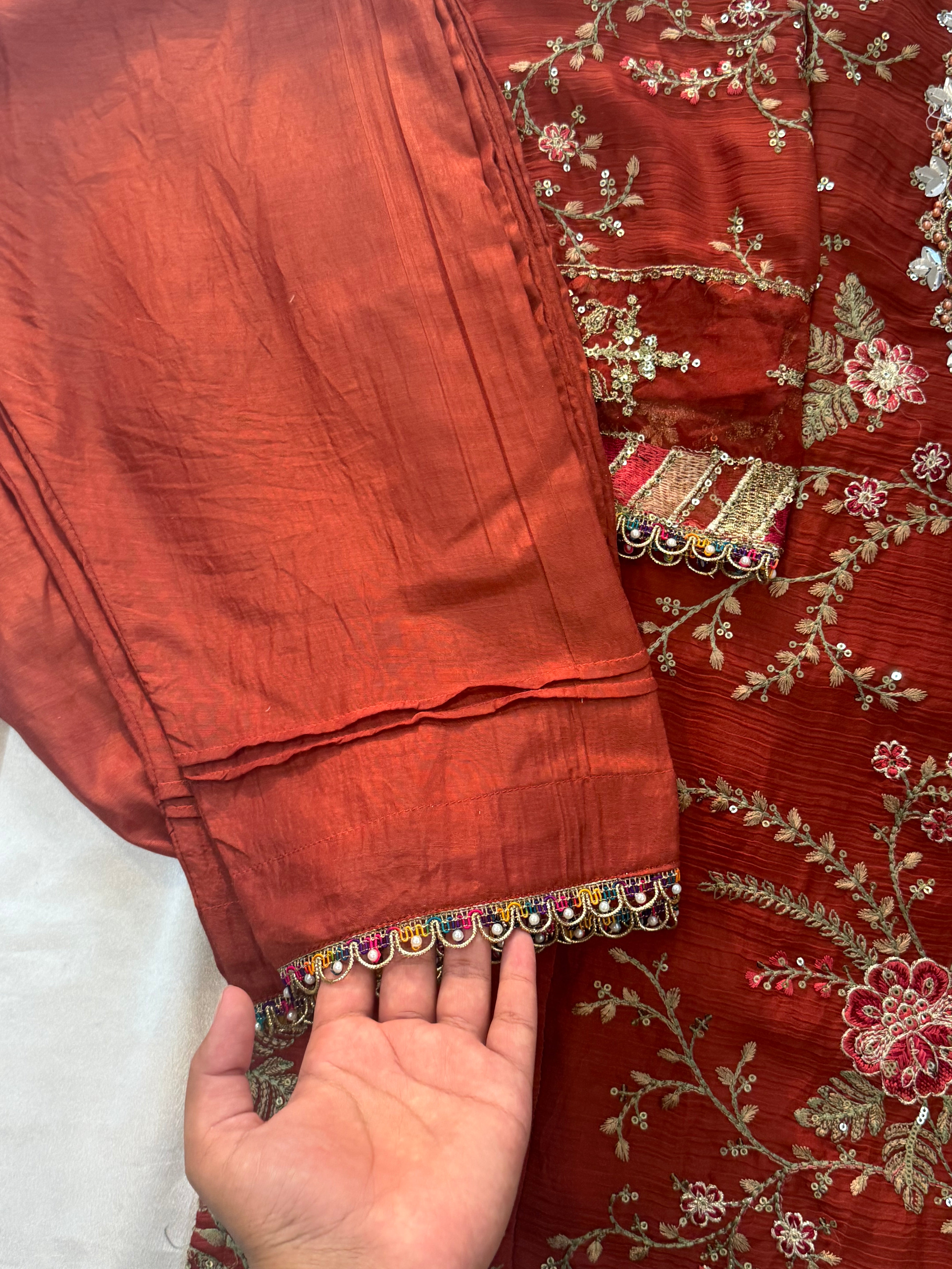 NOOR -E-CHIFFON RUST READYMADE SUIT 3