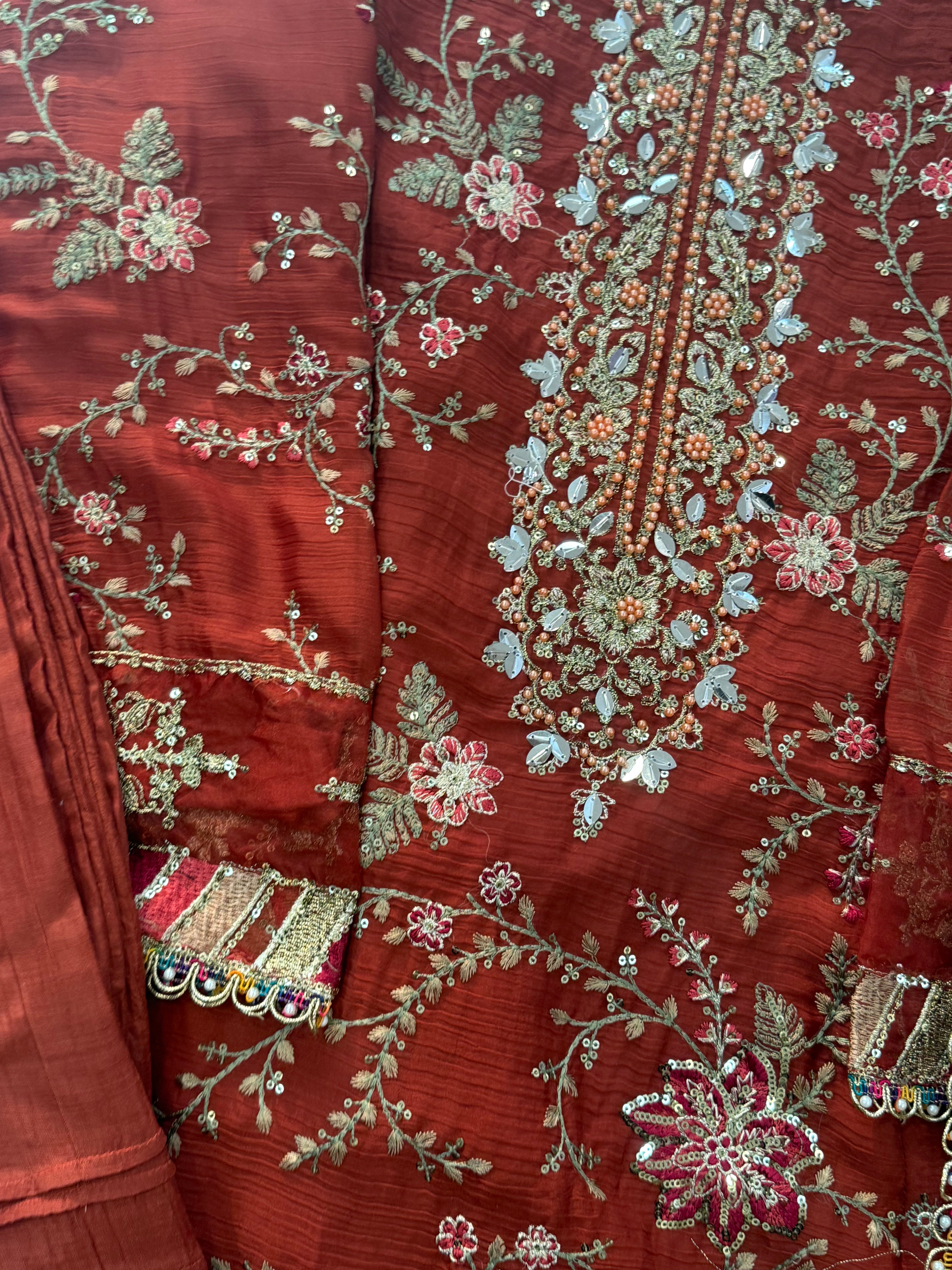 NOOR -E-CHIFFON RUST READYMADE SUIT 3