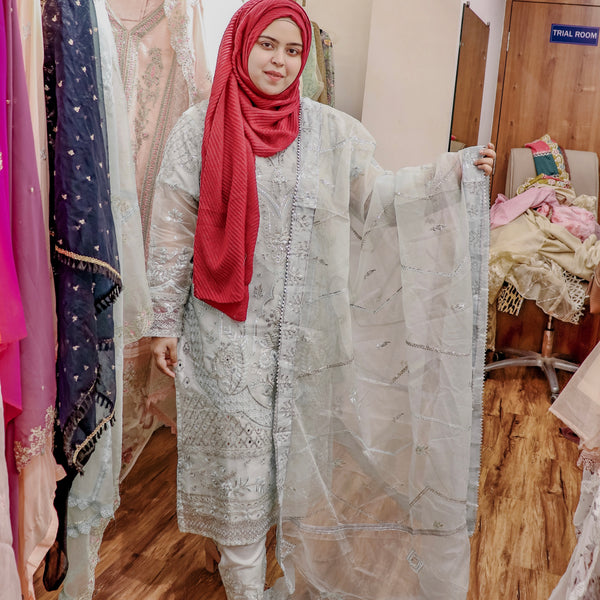 SABA SKY BLUE ORGANZA SUIT  Q