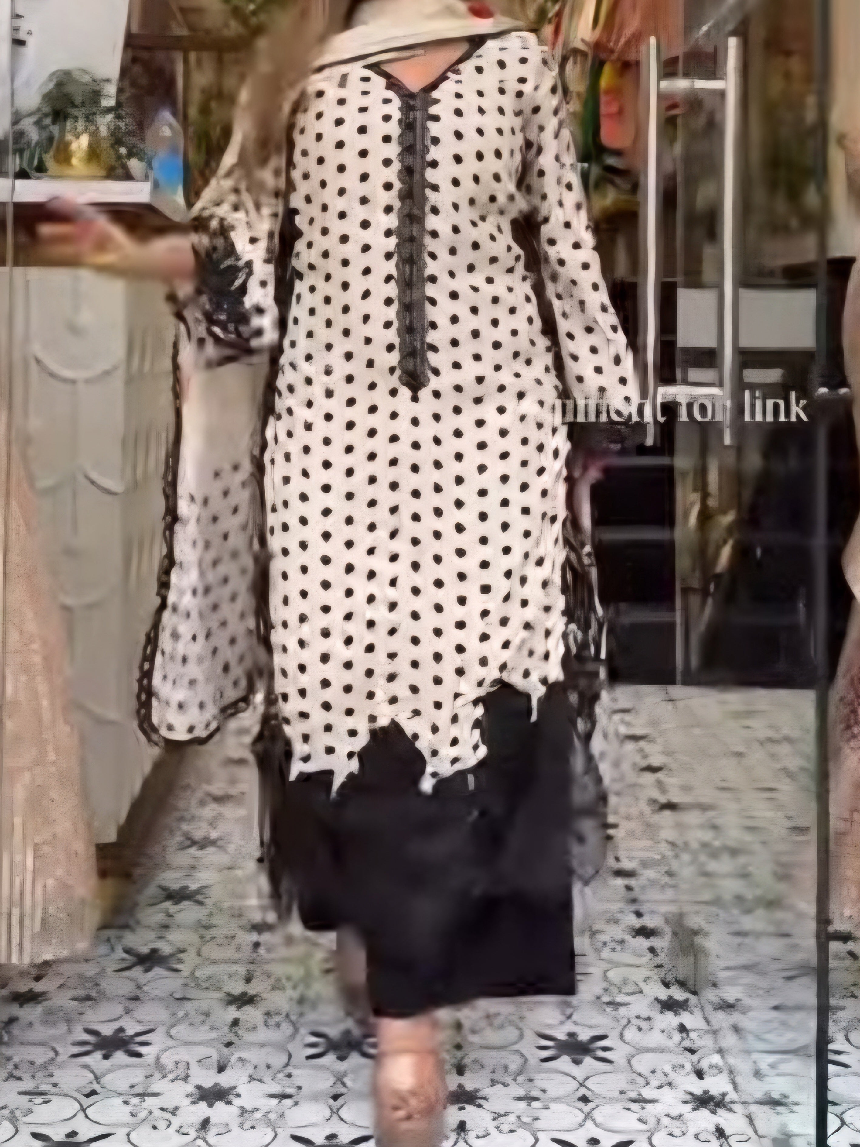 POLKA MUSLIN LONG KAFTAN SUIT Q