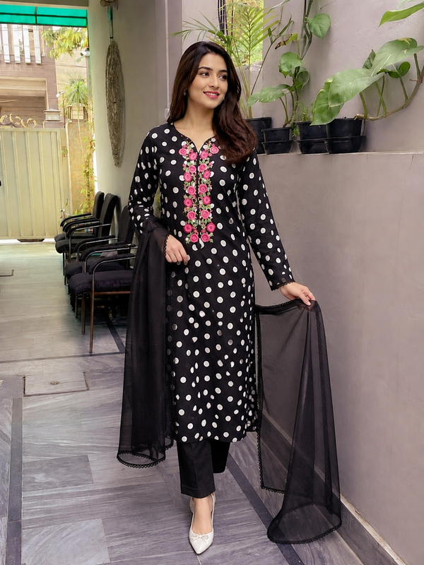 POLKA RAYON LONG KURTI SUIT