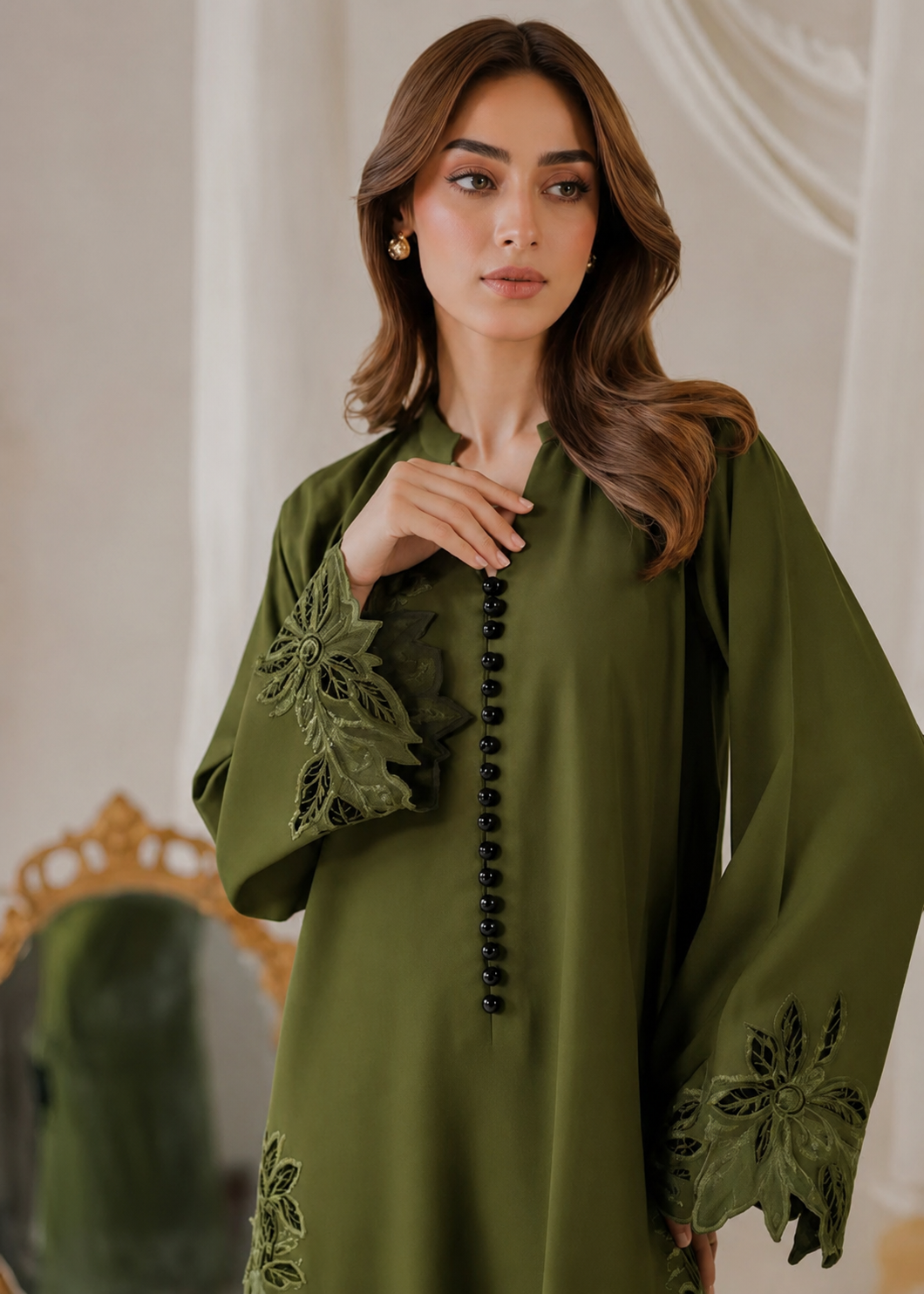 OLIVE LAWN KAFTAN EMBROIDERY SUIT