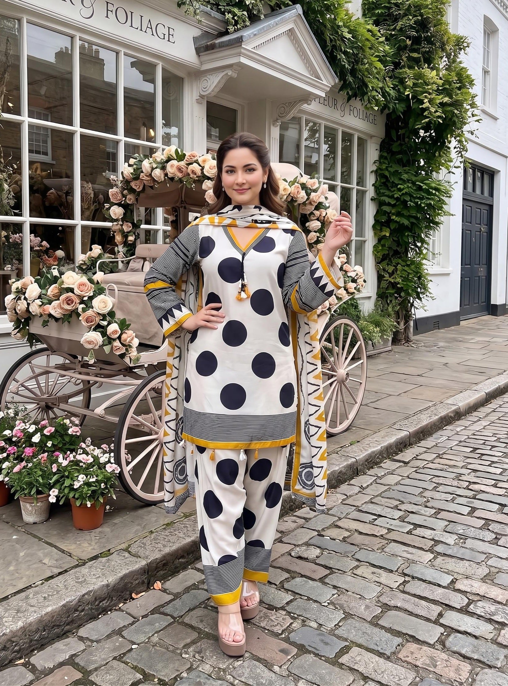 POLKA MUSLIN FARSHI SHALWAR SUIT Q