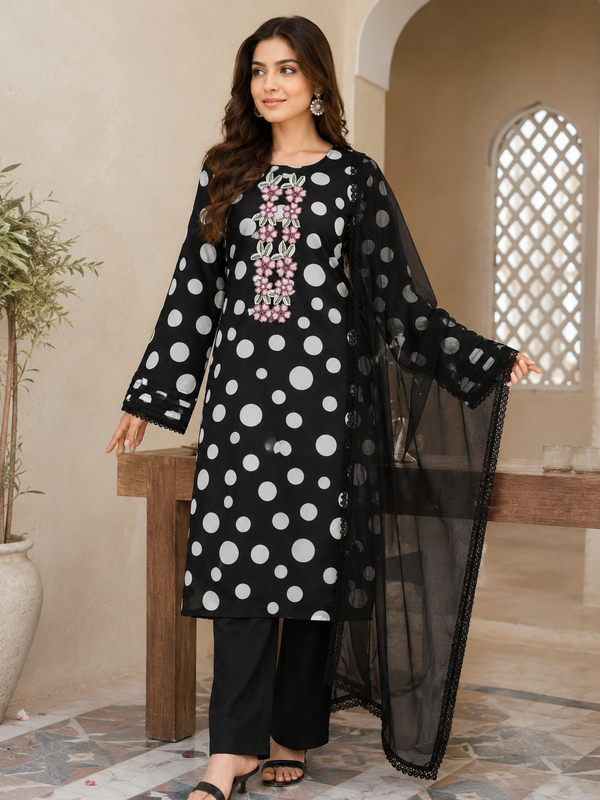 POLKA RAYON LONG KURTI SUIT