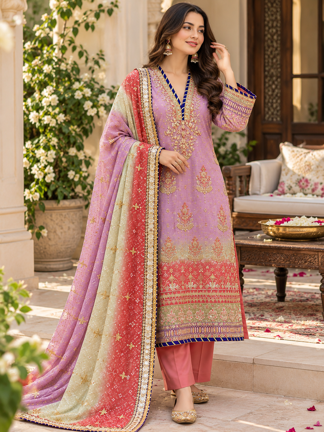 BRIDAL SHADED CHIFFON EMBROIDERED SUIT 5