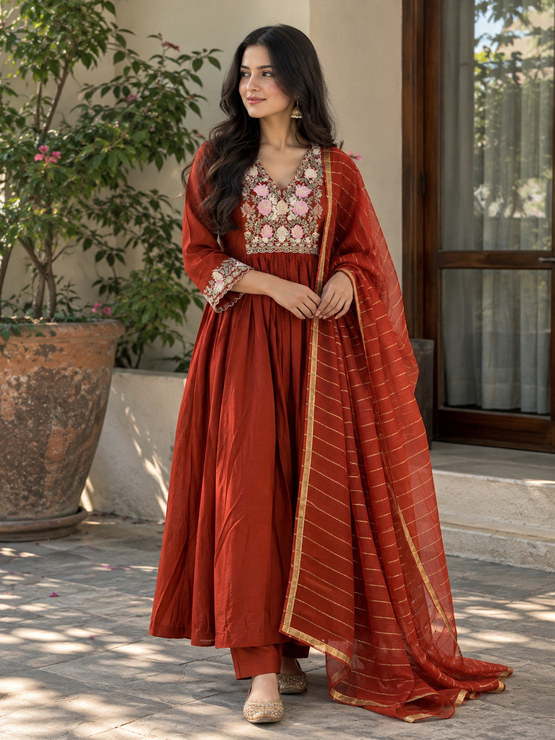 MUL CHANDERI HANDWORK FROCK 2 Q