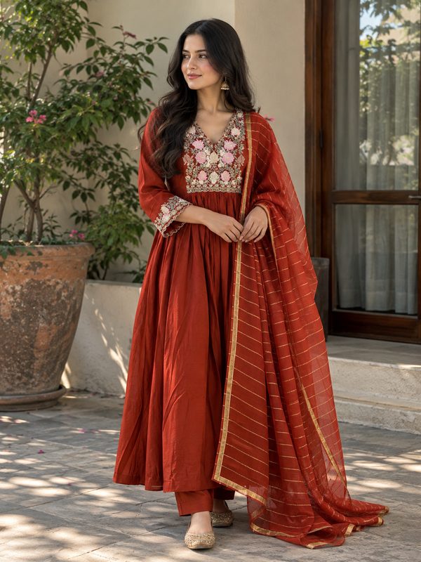 MUL CHANDERI HANDWORK FROCK 2 Q