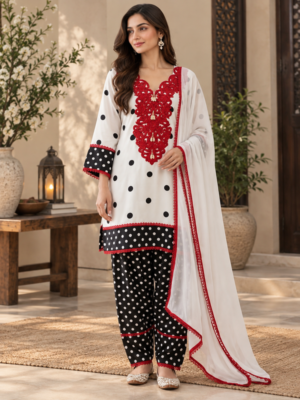POLKA DOT RAYON FARSHI SHALWAR SUIT 2