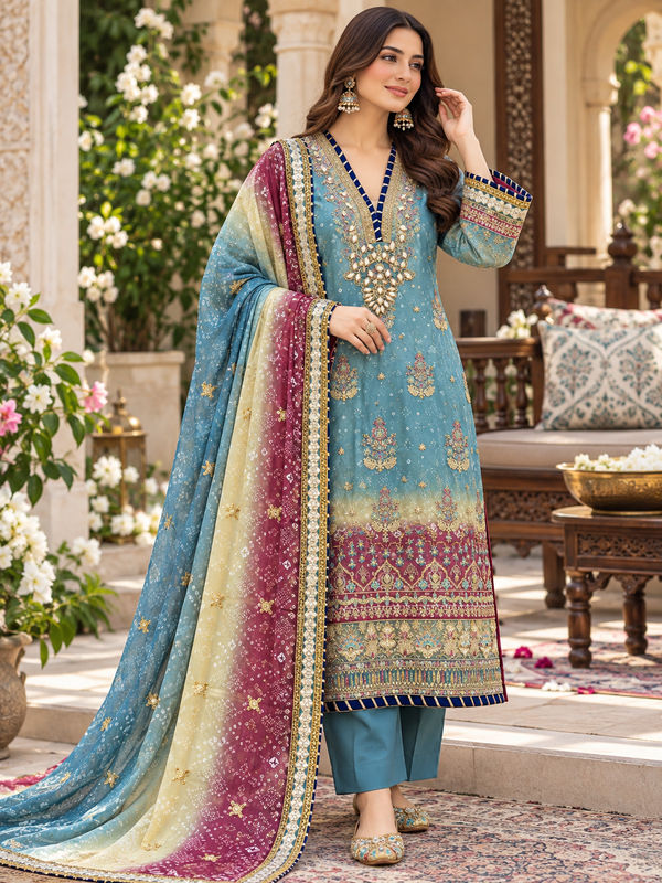 BRIDAL SHADED CHIFFON EMBROIDERED SUIT 2