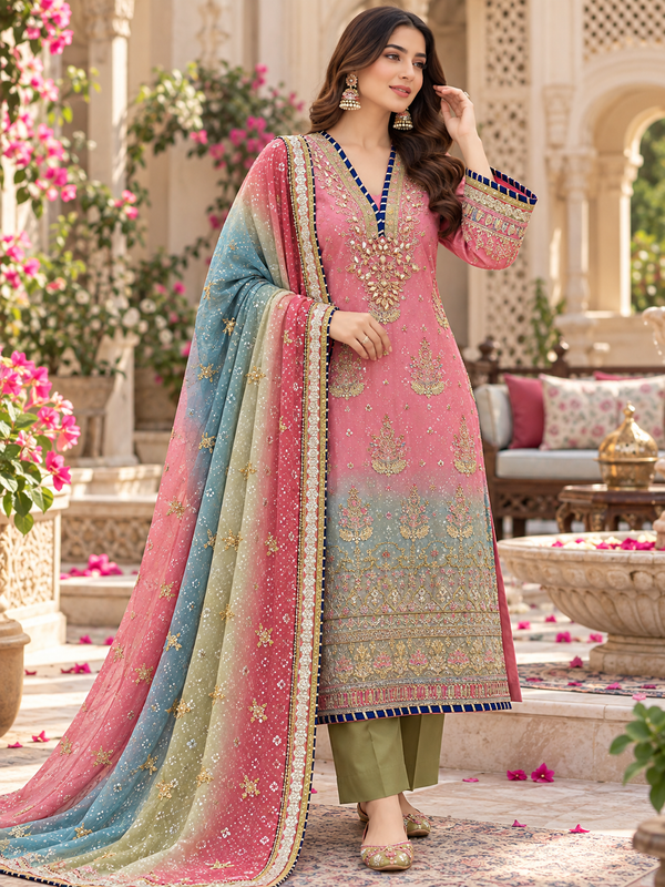 BRIDAL SHADED CHIFFON EMBROIDERED SUIT 3