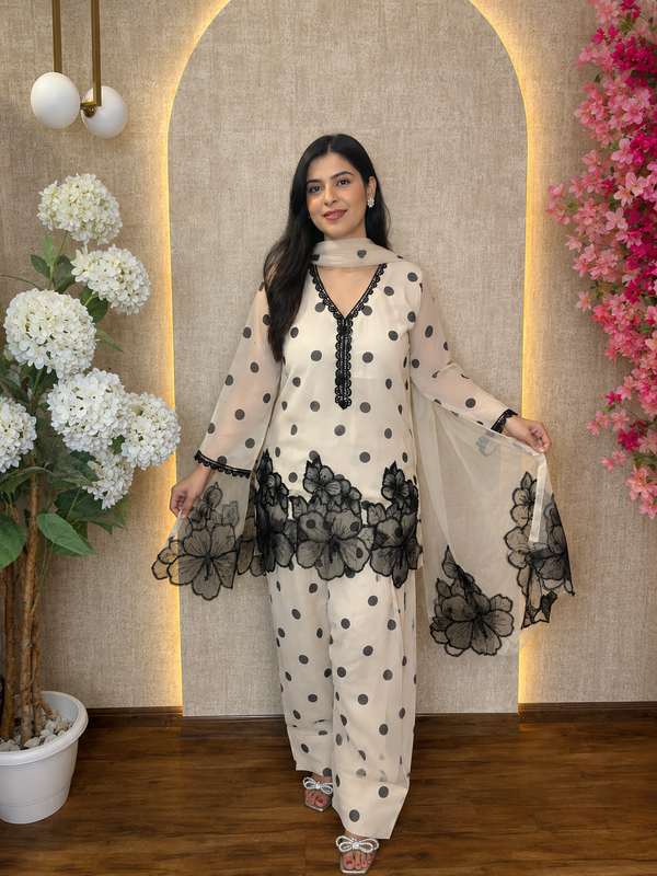 POLKA DOT GEAOGETTE FARSHI SHALWAR SUIT