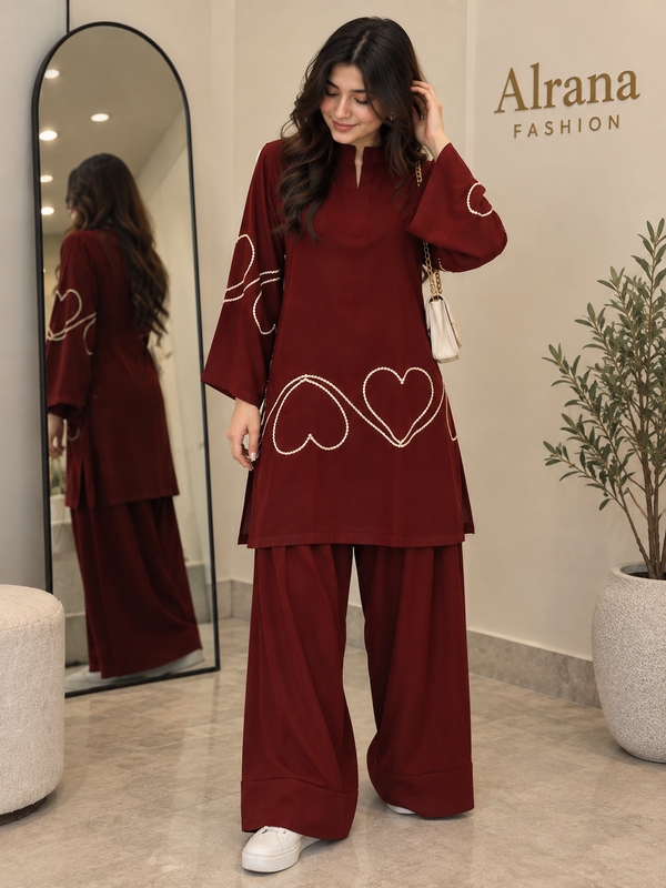 HEART MAROON FARSHI READYMADE SUIT 2 R