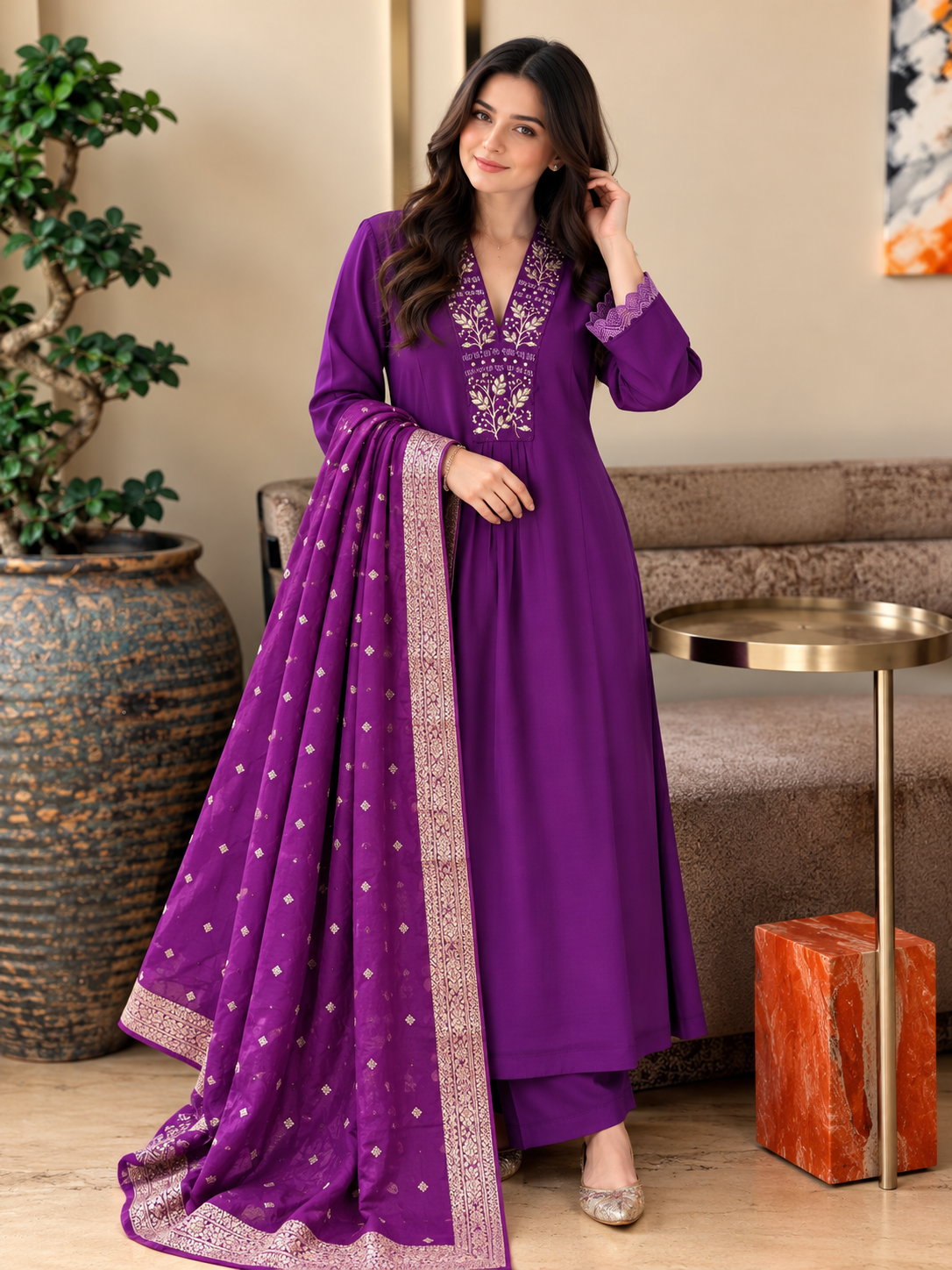 MUL CHANDERI HANDWORK FROCK Q 1001