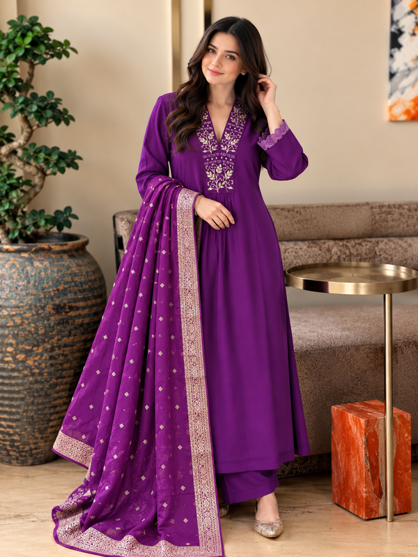MUL CHANDERI HANDWORK FROCK Q 1001