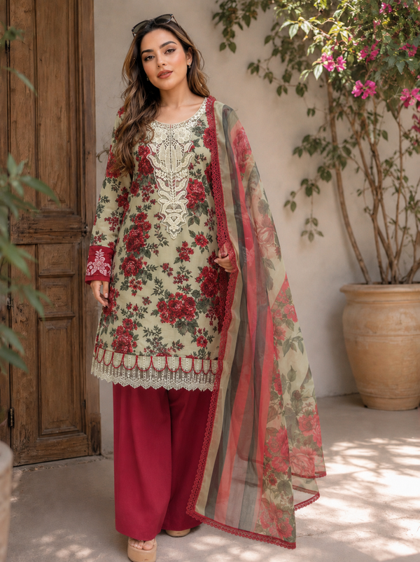 FLORAL COTTON PATCH FARSHI SHALWAR SUIT 2