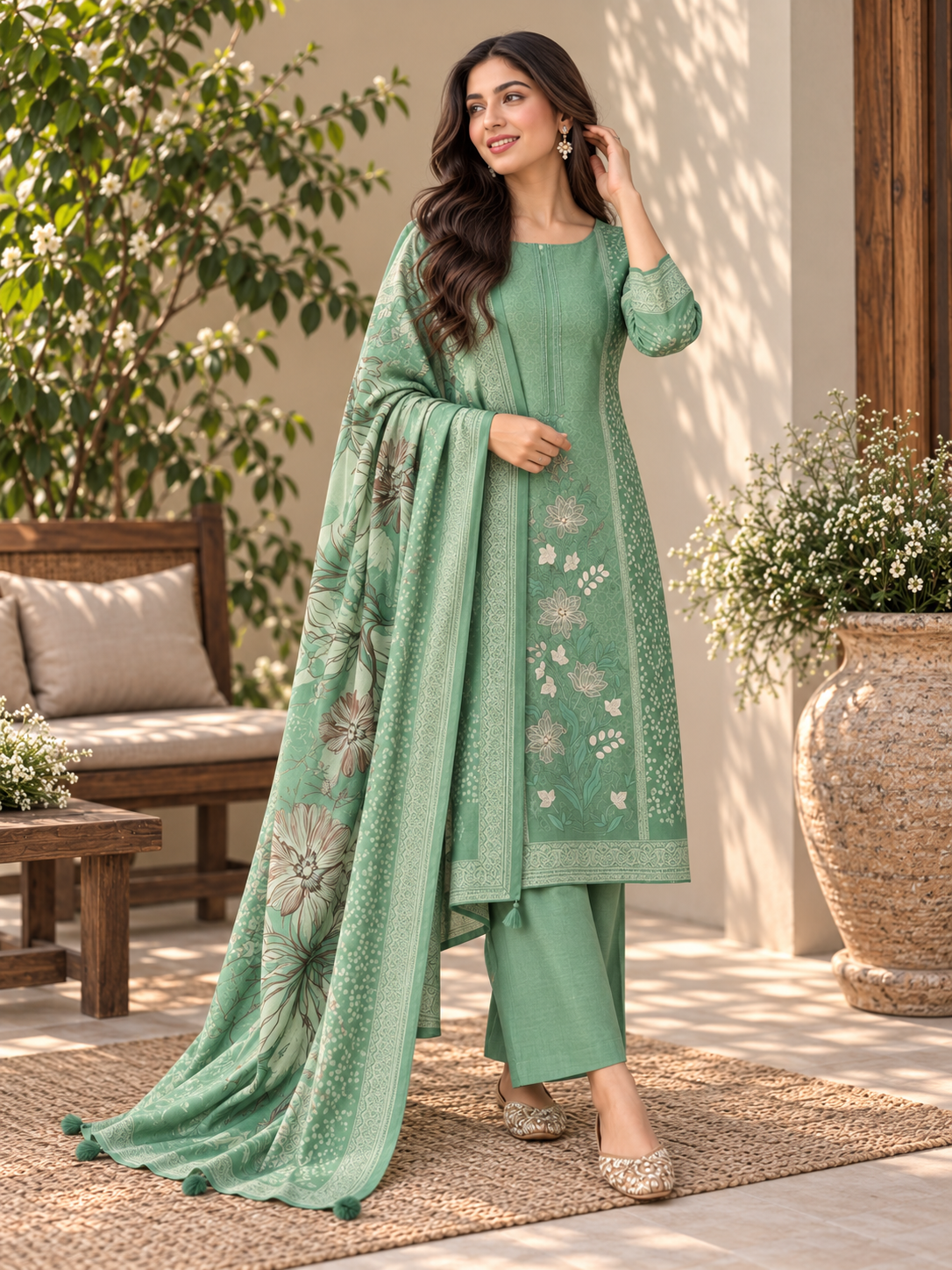 CASHMERE COTTON  EMBROIDERY SUIT 1 Q