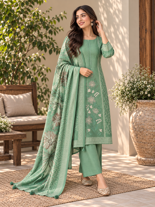 CASHMERE COTTON  EMBROIDERY SUIT 1 Q